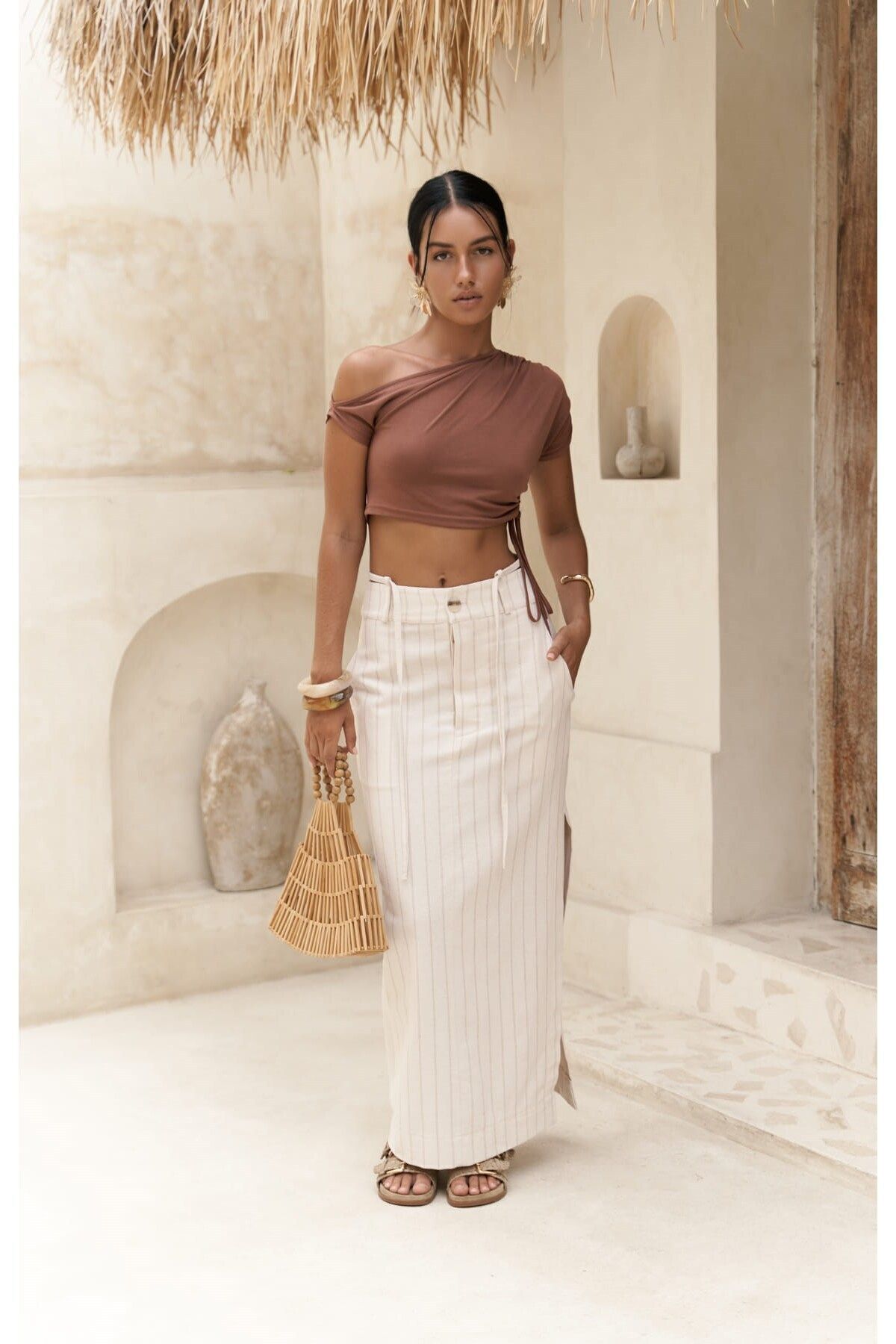 Arya mink striped beige skirt