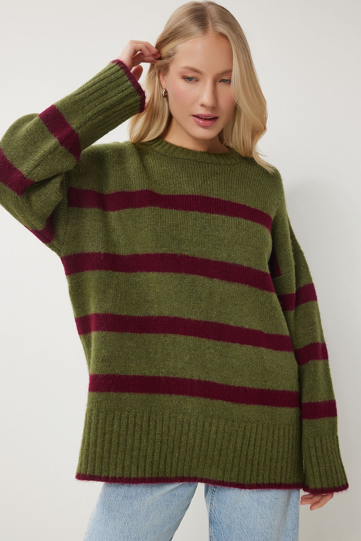 Female Green Bordeaux Bike Neckline Triko Sweater PF00107