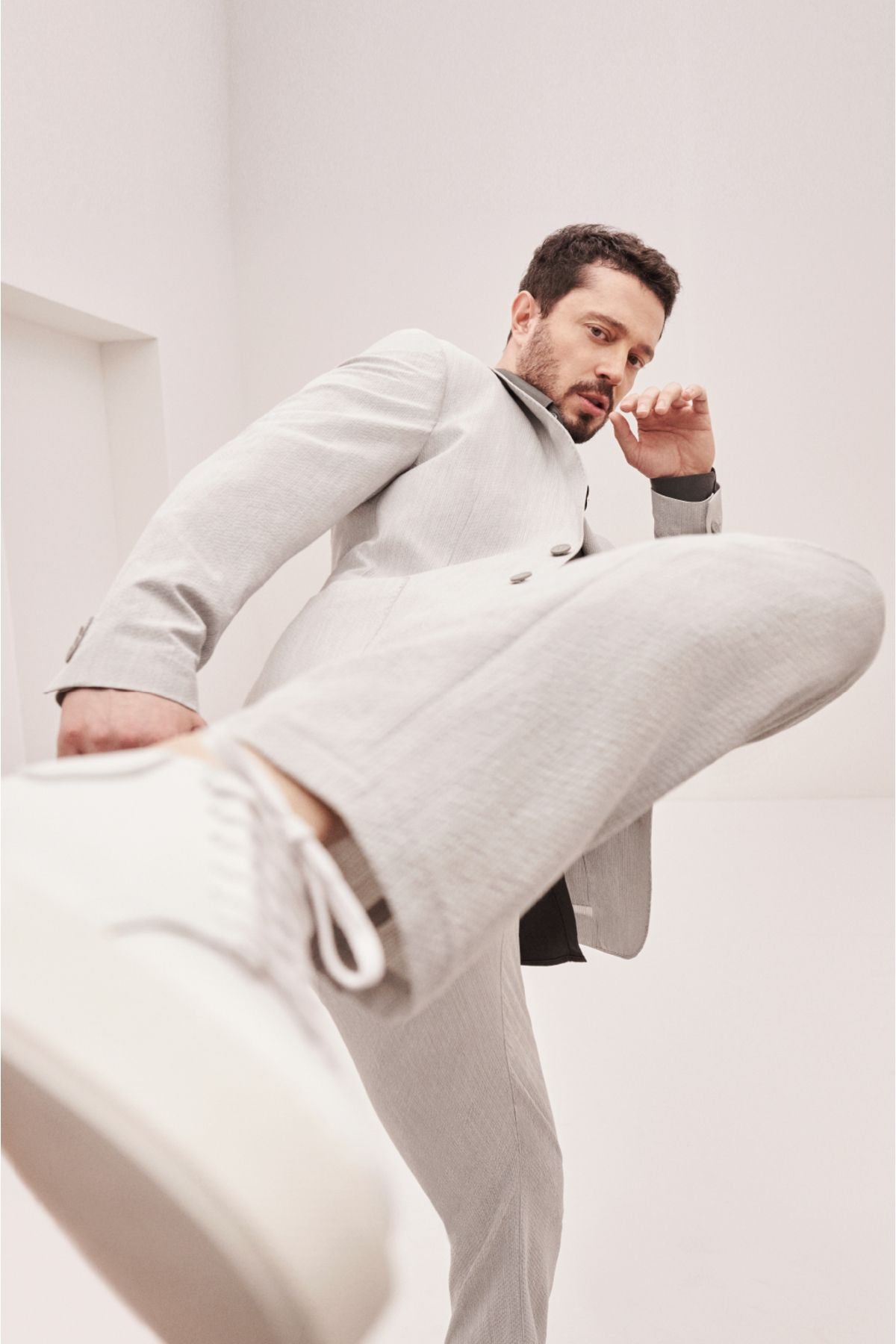 Men's gray wafer textured double slit jacket A31y4028