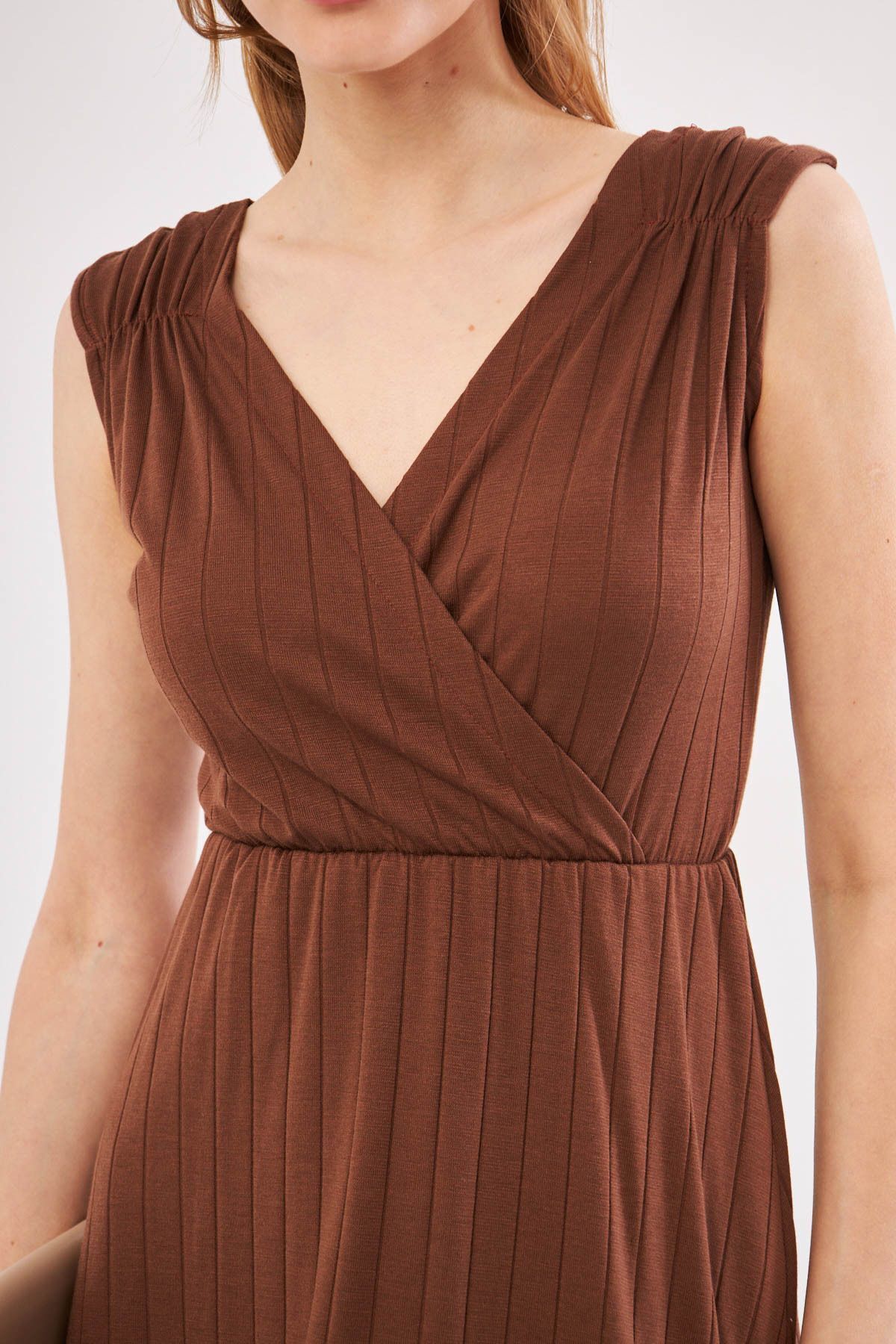 Female Coffee Waist and Shooter Skill Cruve Cruve Midi Boy Dress ARM-24Y001017