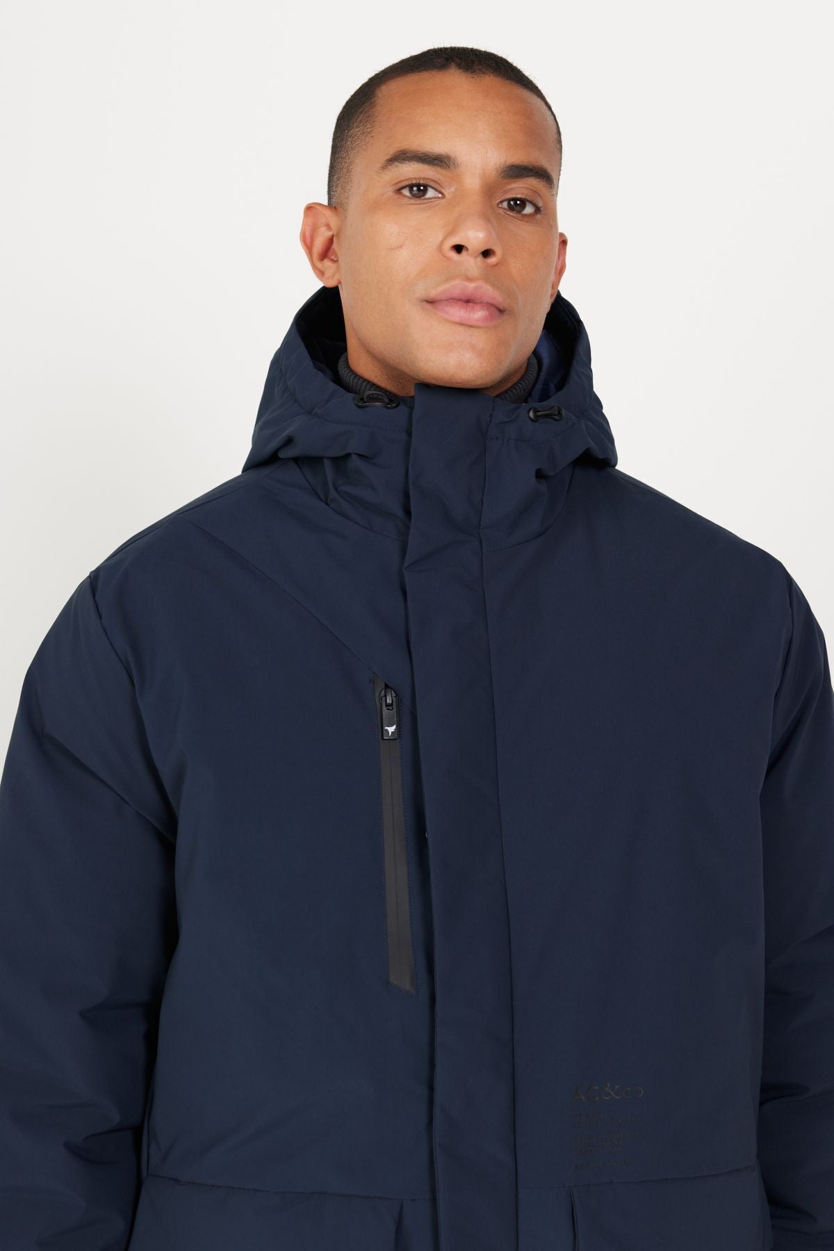 Men's navy blue hooded upright collar standard fit hot holding windproof coat coat