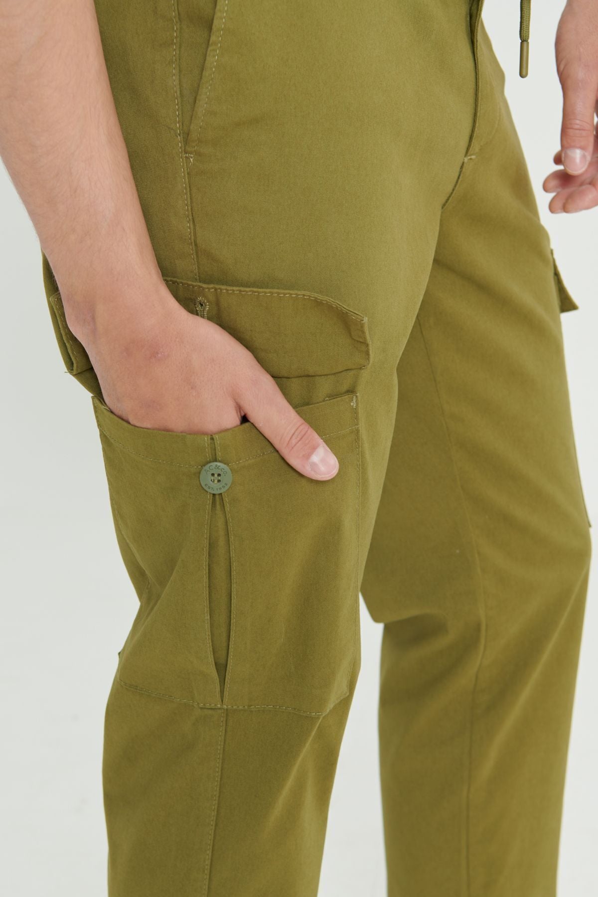 Men's Khaki Comfort Fit Casual Cut Cotton Flexible Side Pocket Cargo Pants