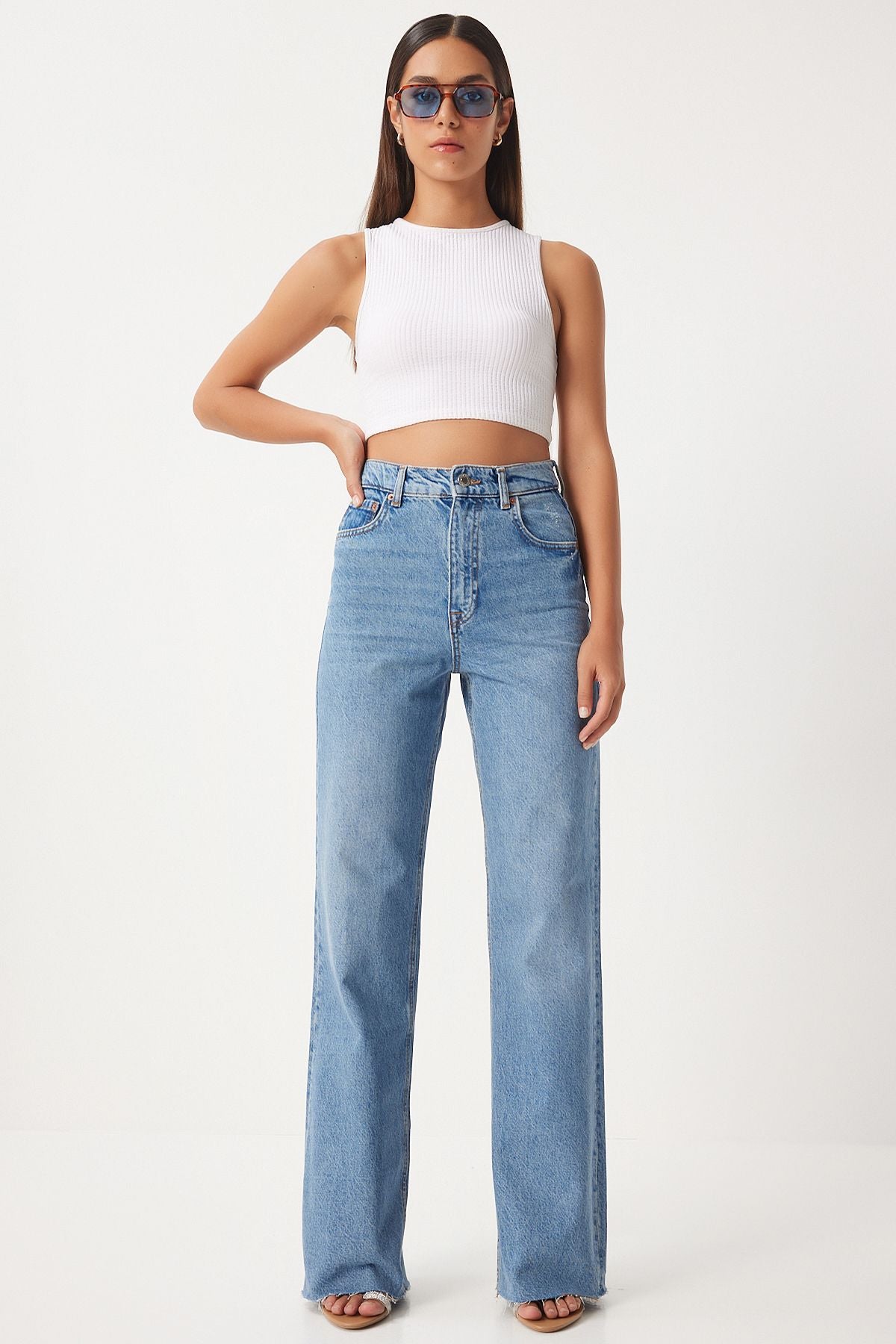 WOMEN'S MIDDLE BLUE WIDE LARGE POLICE JEAN UT00017