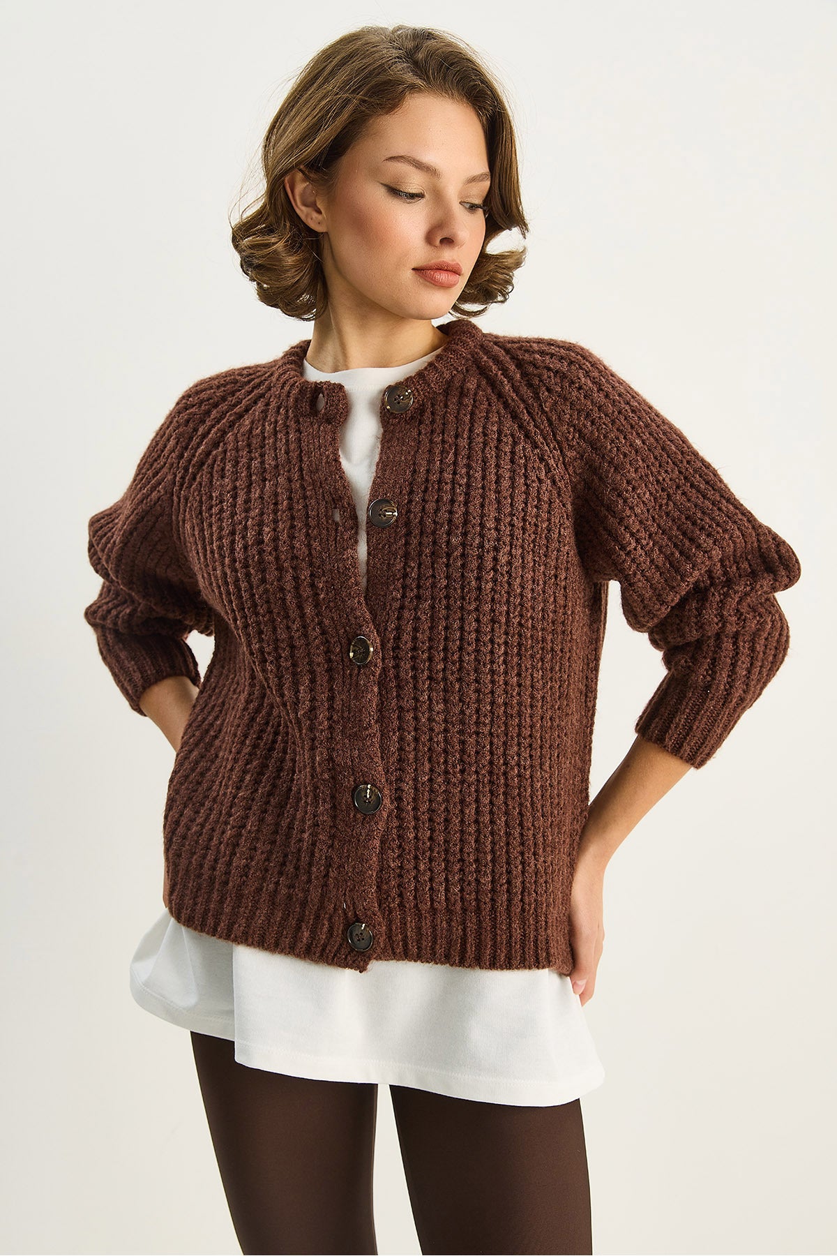 Women's Thick Knitted Crew Neck Knitwear Cardigan TH251061 60283743