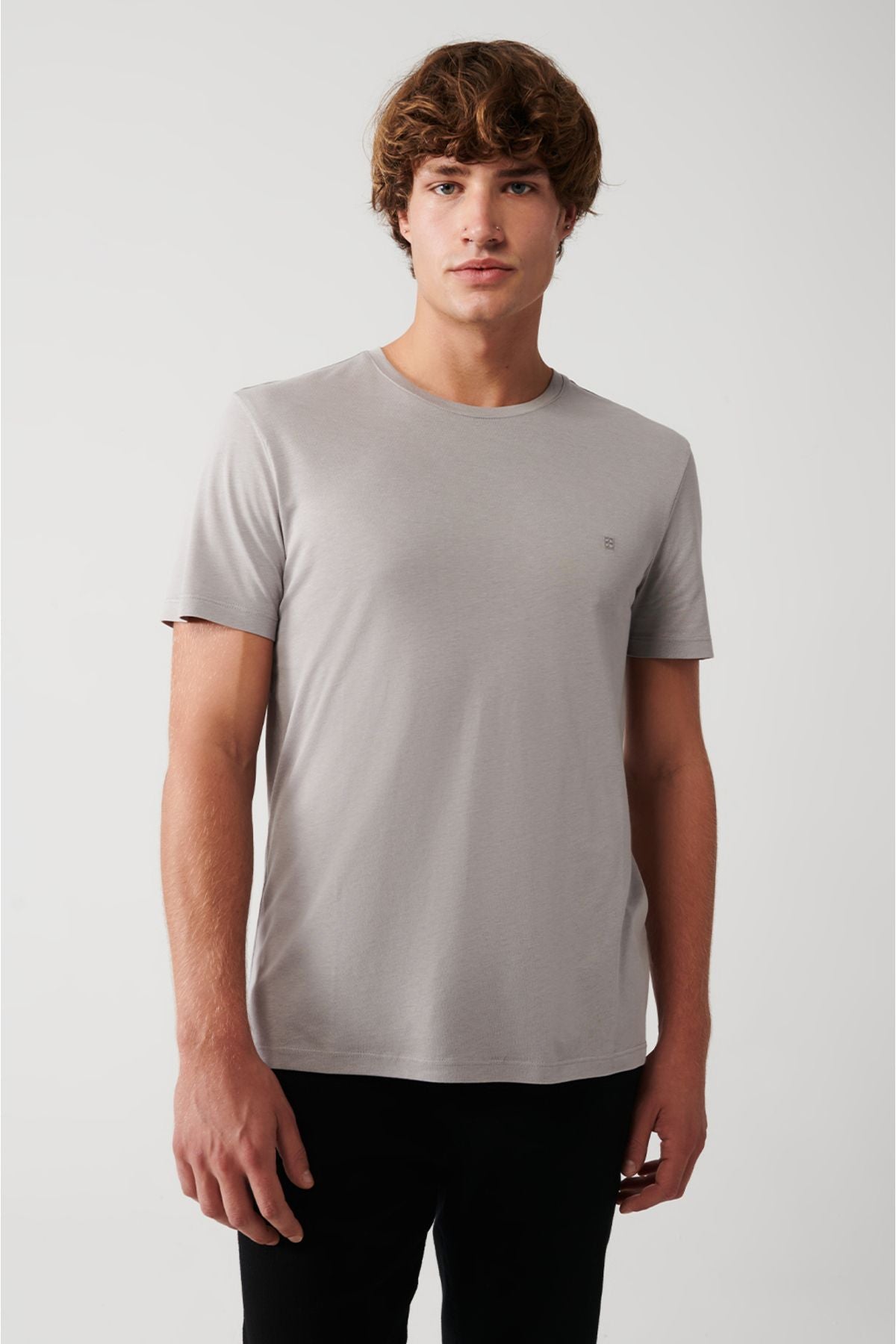Men's Stone Ultrasoft Bicycle Collar Flat Modal T-Shirt B001171
