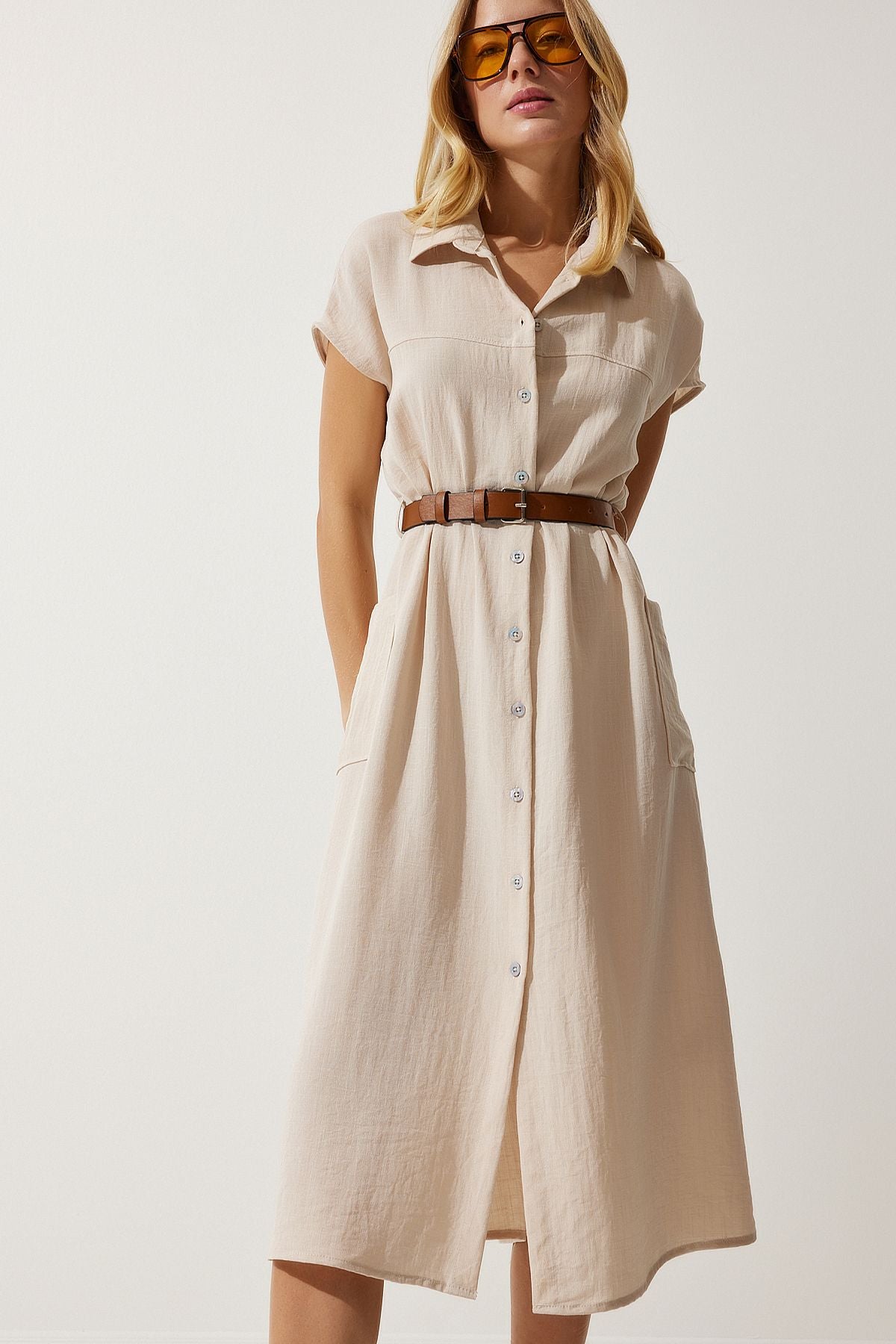 Women's Cream Arched Woven Dress MX00155