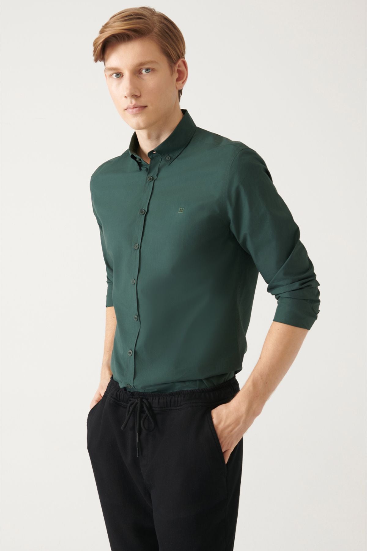 Men's Khaki Button Basic Basic 100 %Cotton Shirt B002030