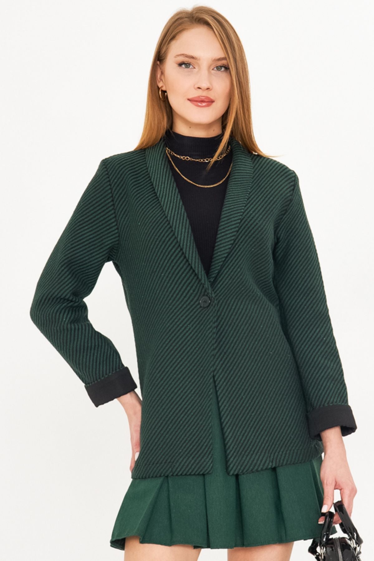 Women's Emerald striped arm folded single button stamp jacket ARM-25K001106