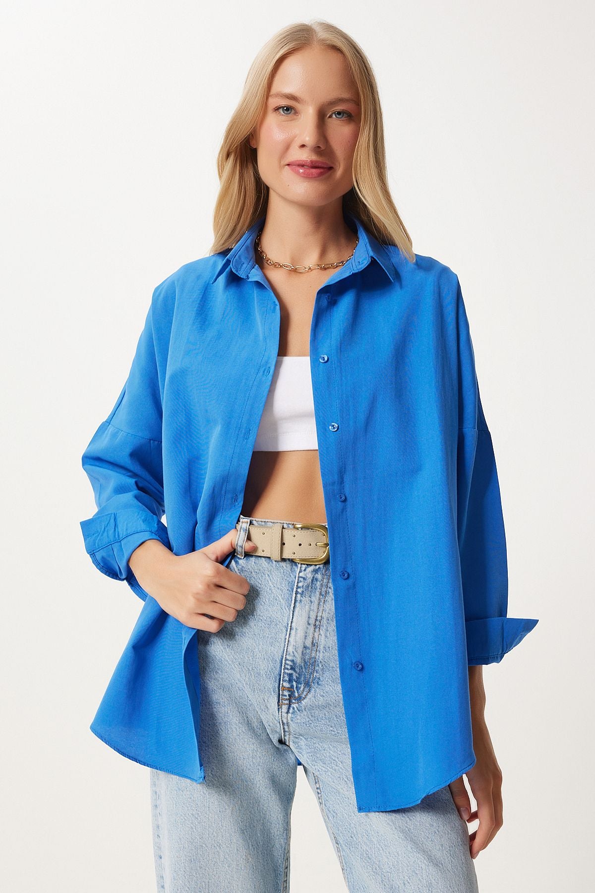 Woman Live Blue Oversize Long Basic Shirt DD00842