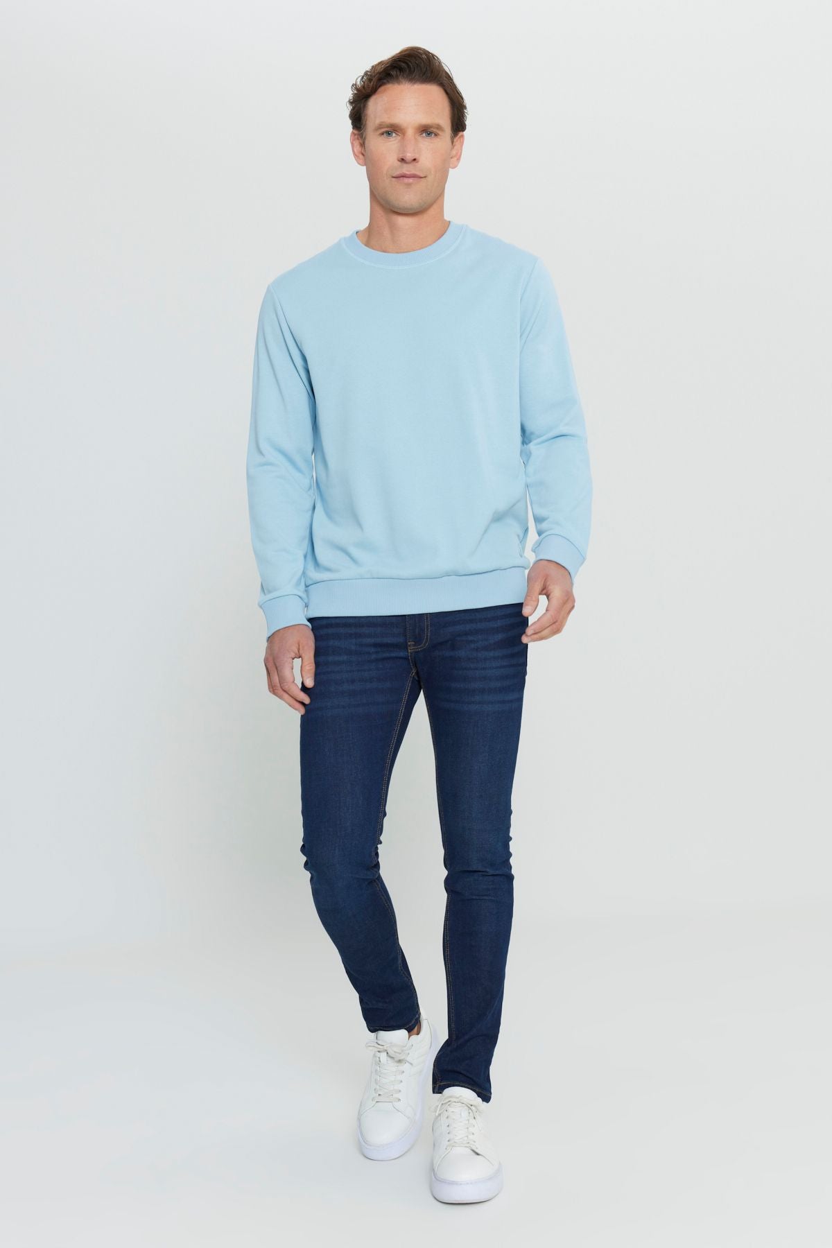 Men's Light Blue Standard Fit Normal Normal Class Bike 3 IP Cotton Sweatshirt