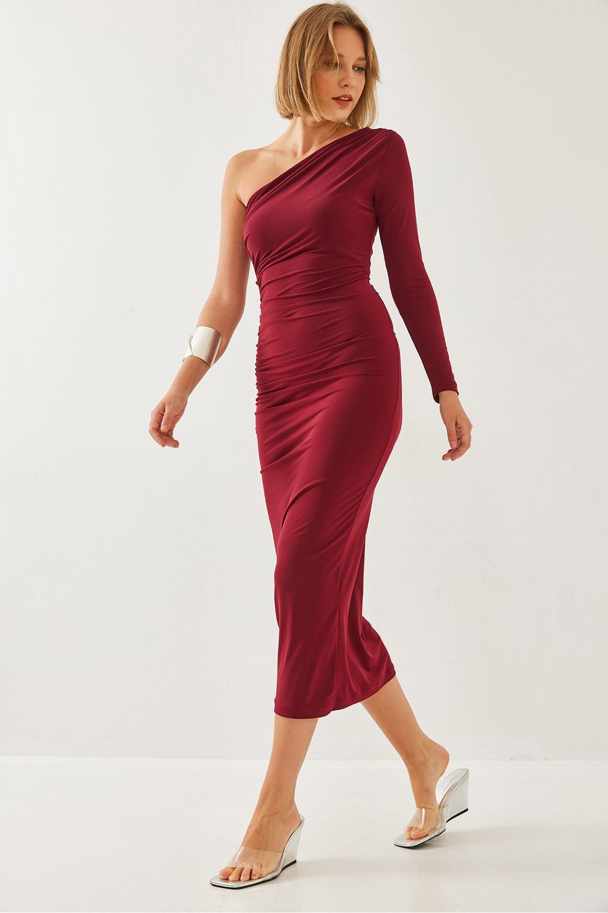 Woman One Shoulder and Shirred Long Dress 375 60351135