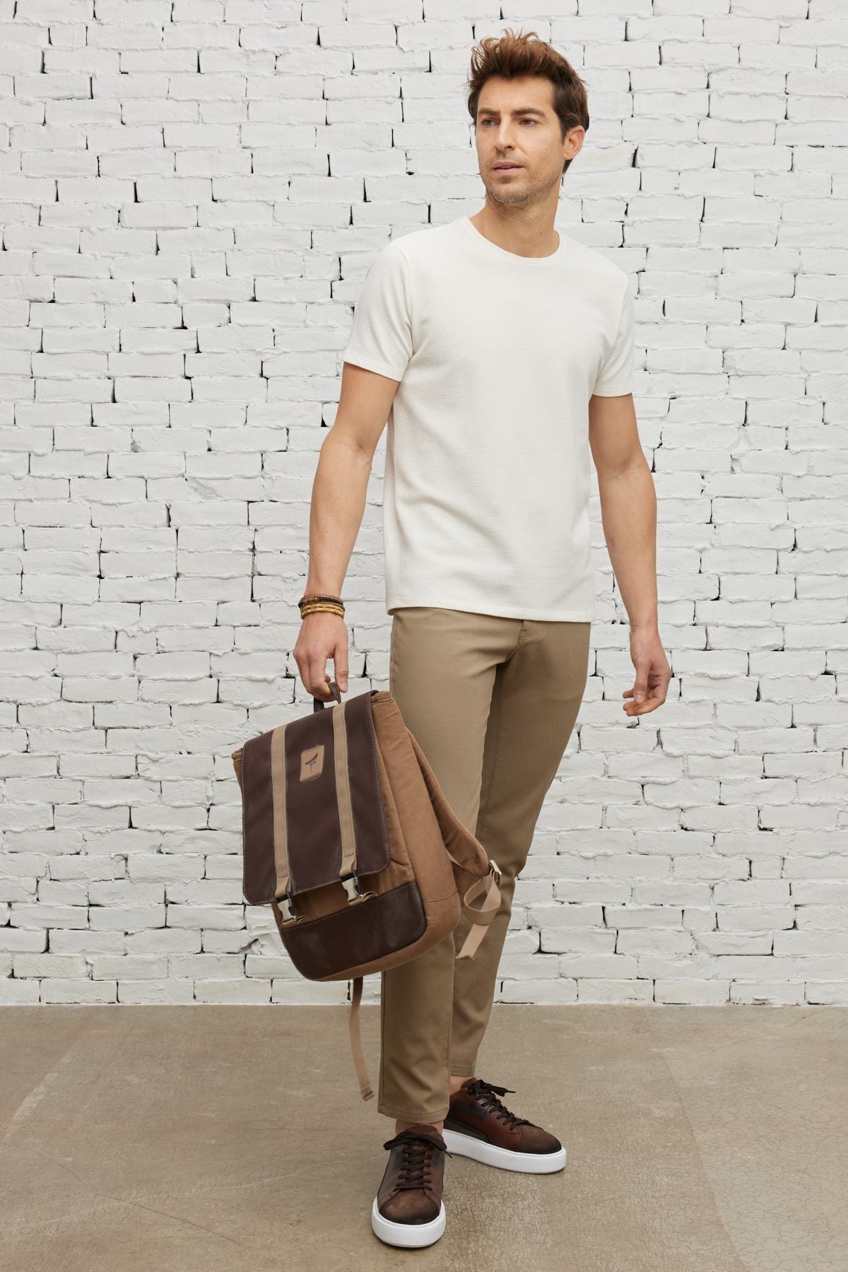 Men's Beige Slim Fit Narrow Cut 5 Pocket Amelor Flexible Pants