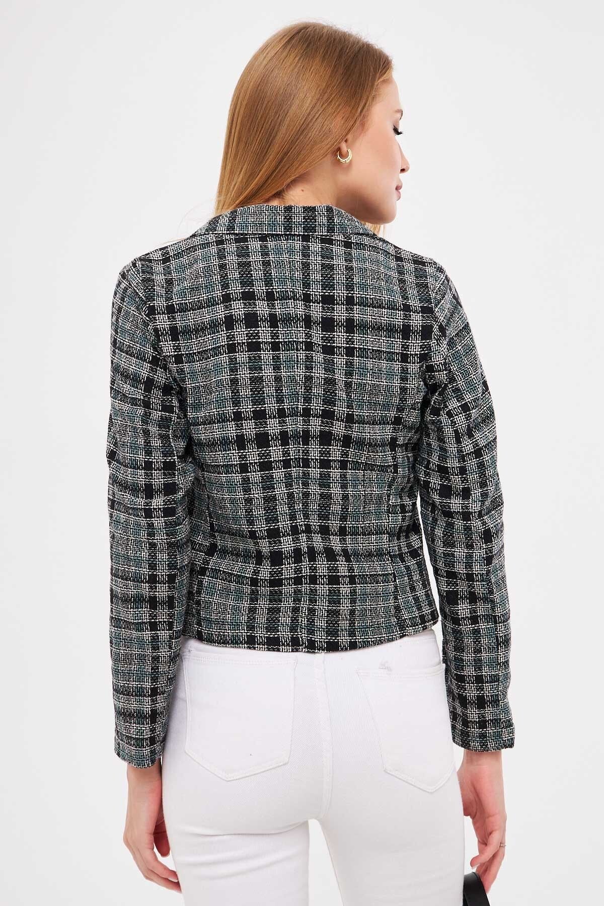 Female turquoise cruve collar tüvit crop jacket ARM-24K001014
