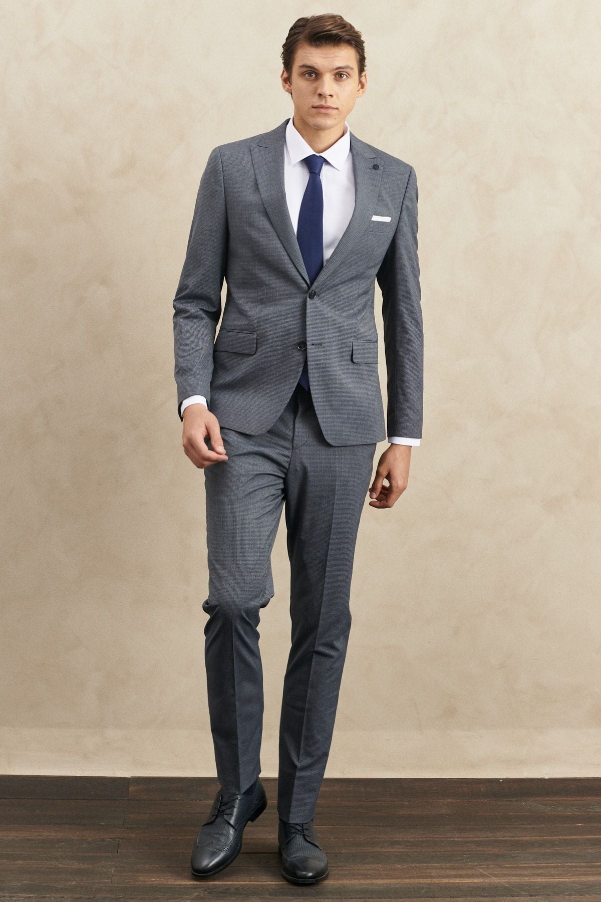 Men's navy blue-gray extra slim fit narrow-cut swallow collar classic suit