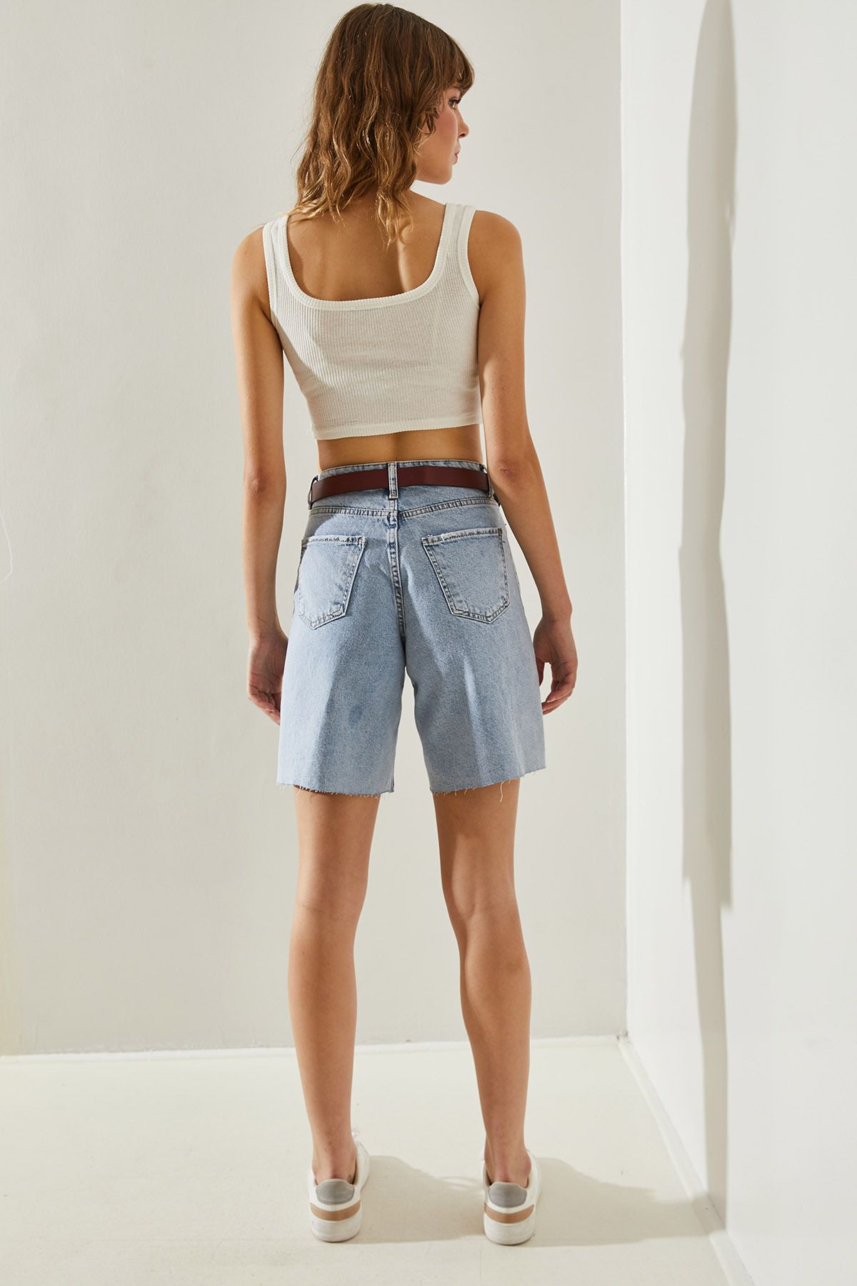 WOMEN'S RIDDED DETAILED Belt Jeans Shorts & Bermuda 60251376