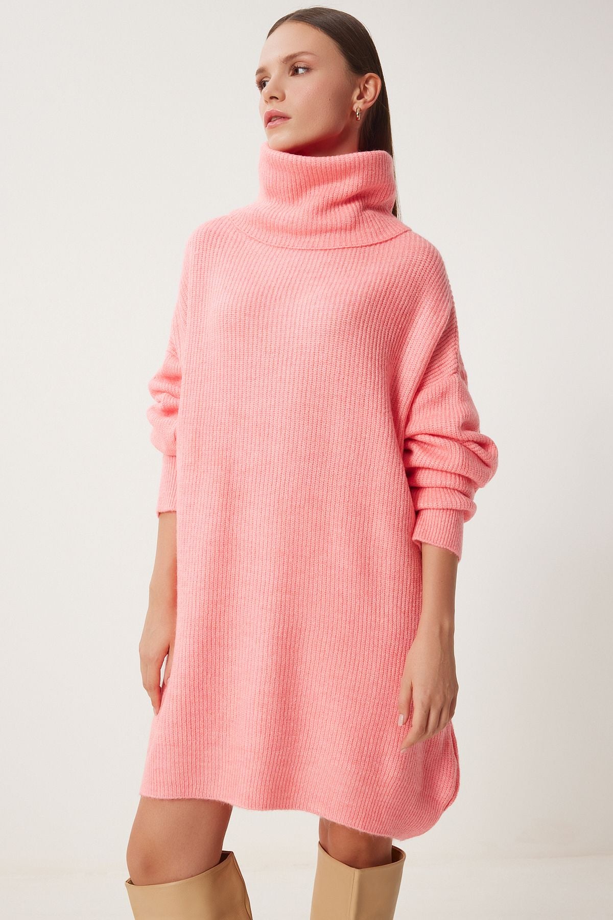 Female pink fisherman collar Long knitwear sweater MX00107