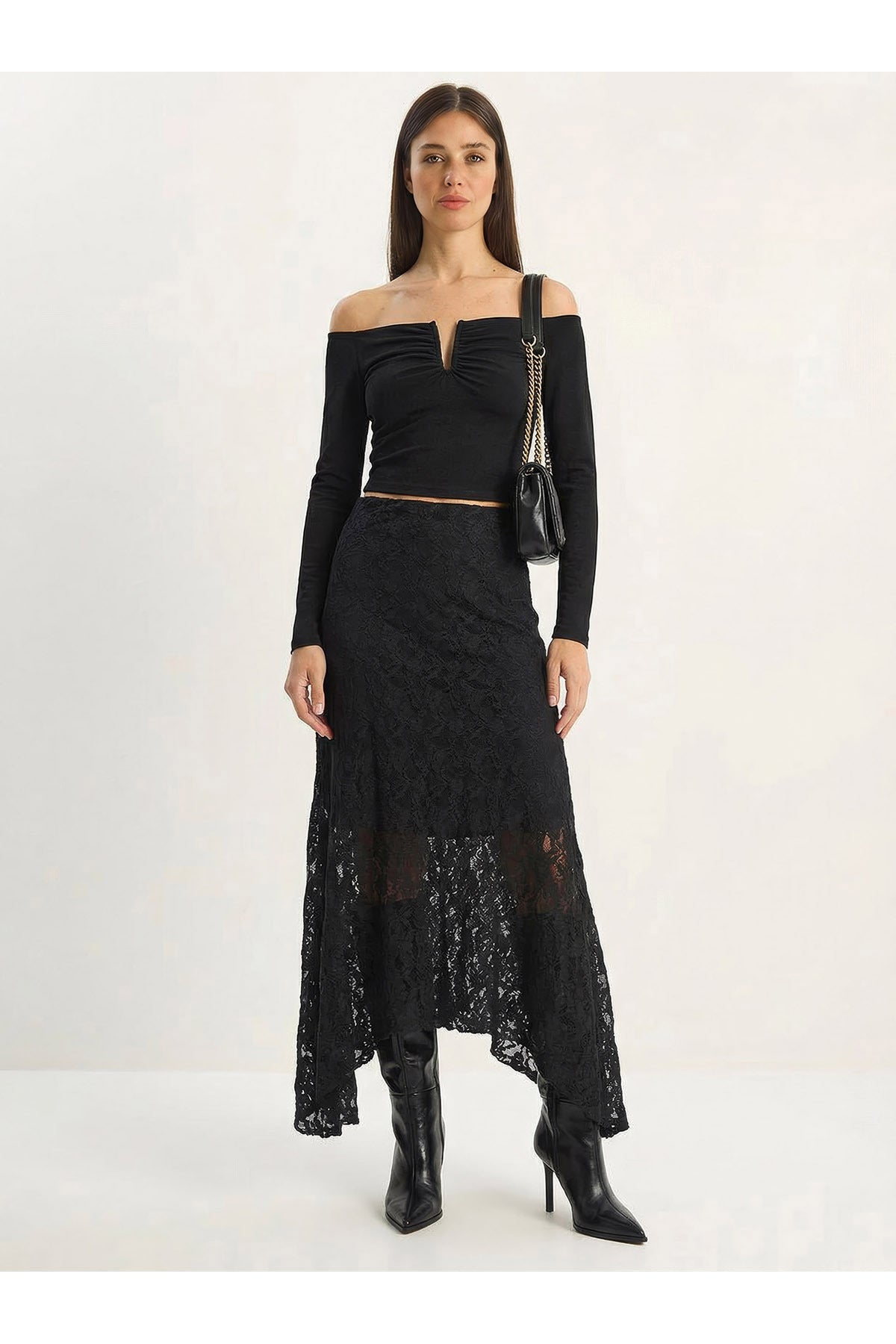 Women's Asymmetrical Cut Lined Lycra Lace Skirt 7200 60283931