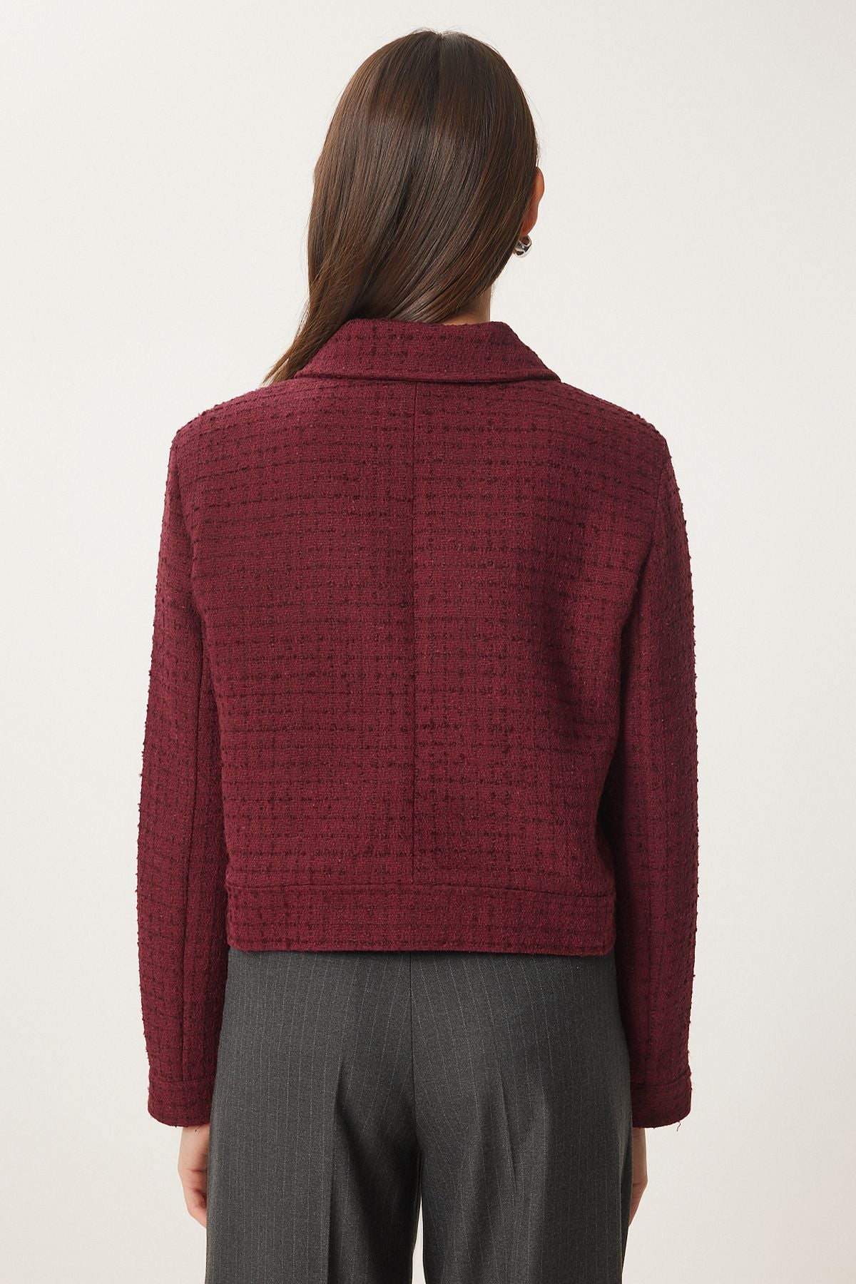 Female Bordeaux Zippered Shirt -collar Tüvit Jacket WF00069