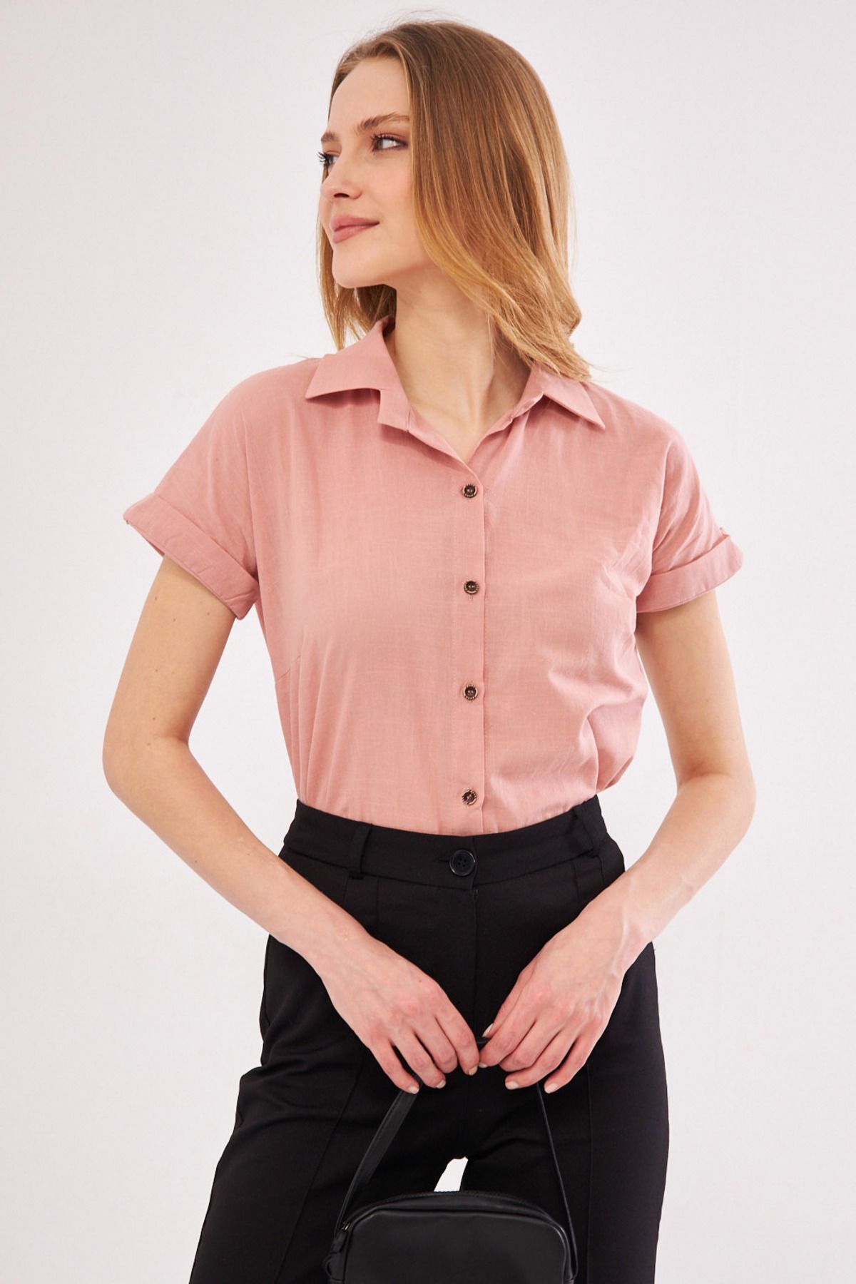 WOMEN'S ROSE DRIVERS Short Sleeve Linen Shirt ARM-24Y001038