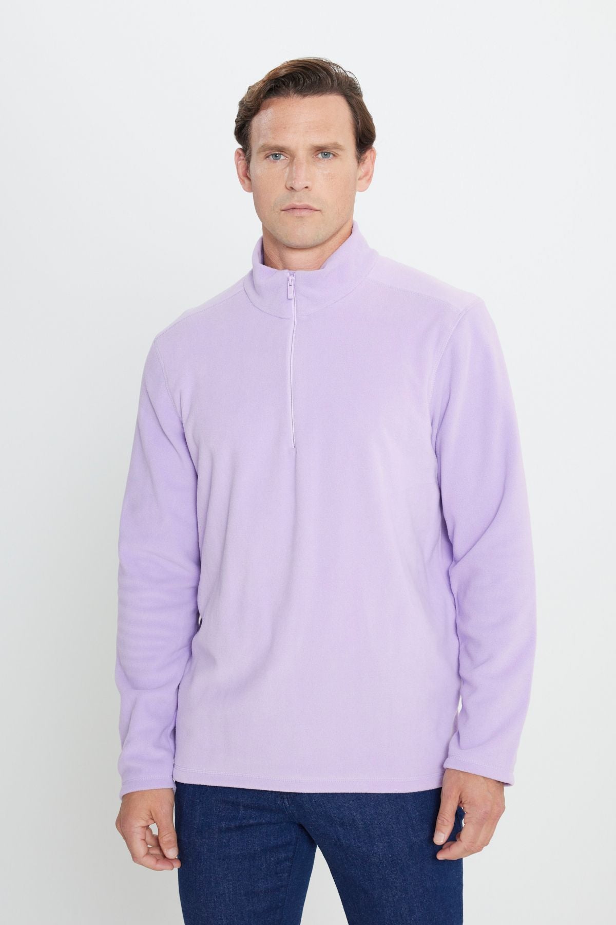 Men's lilac anti-pilling standard standard fit upright collar polar sweatshirt