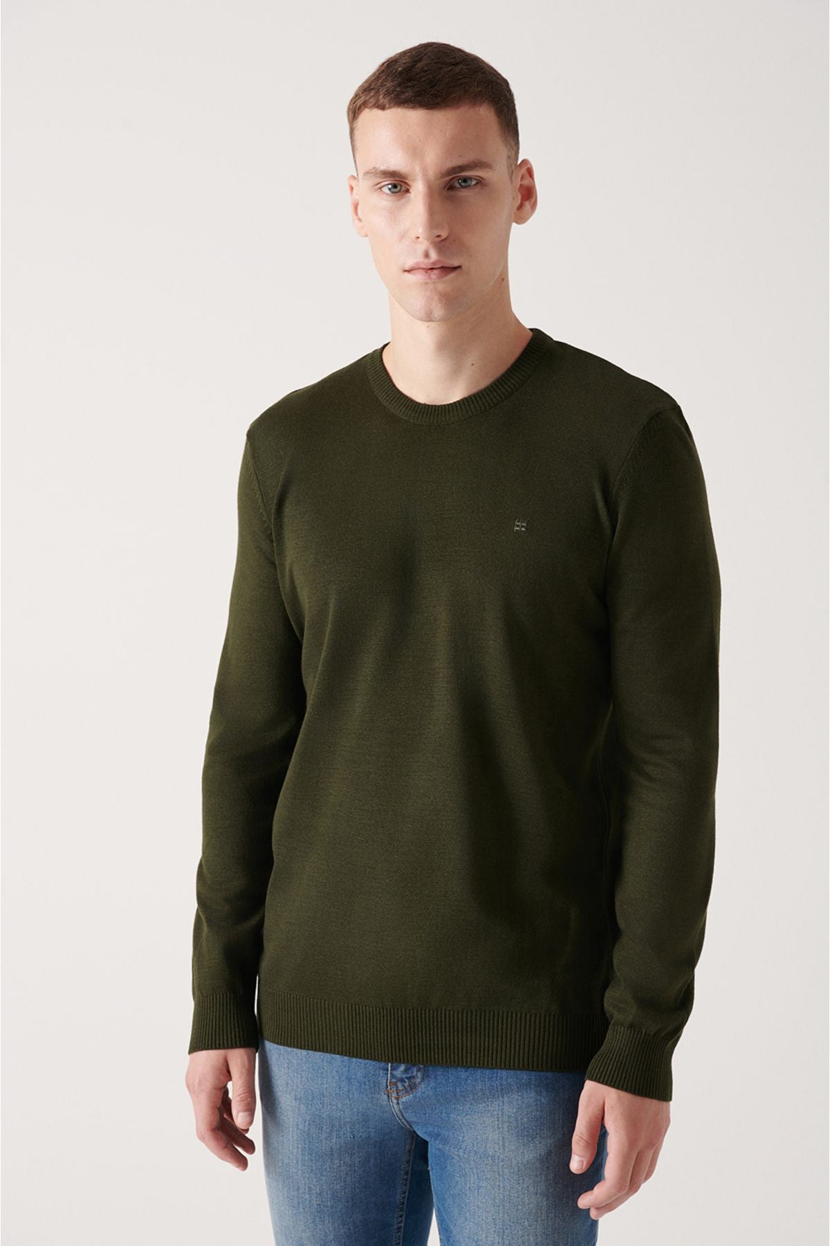 Men's Dark Khaki Bicycle Collar Follow -up knitwear sweater E005000