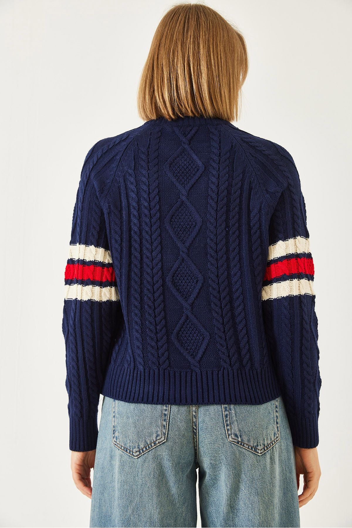 Women's V -Neck Patterned Knitwear Kazakh 20246919