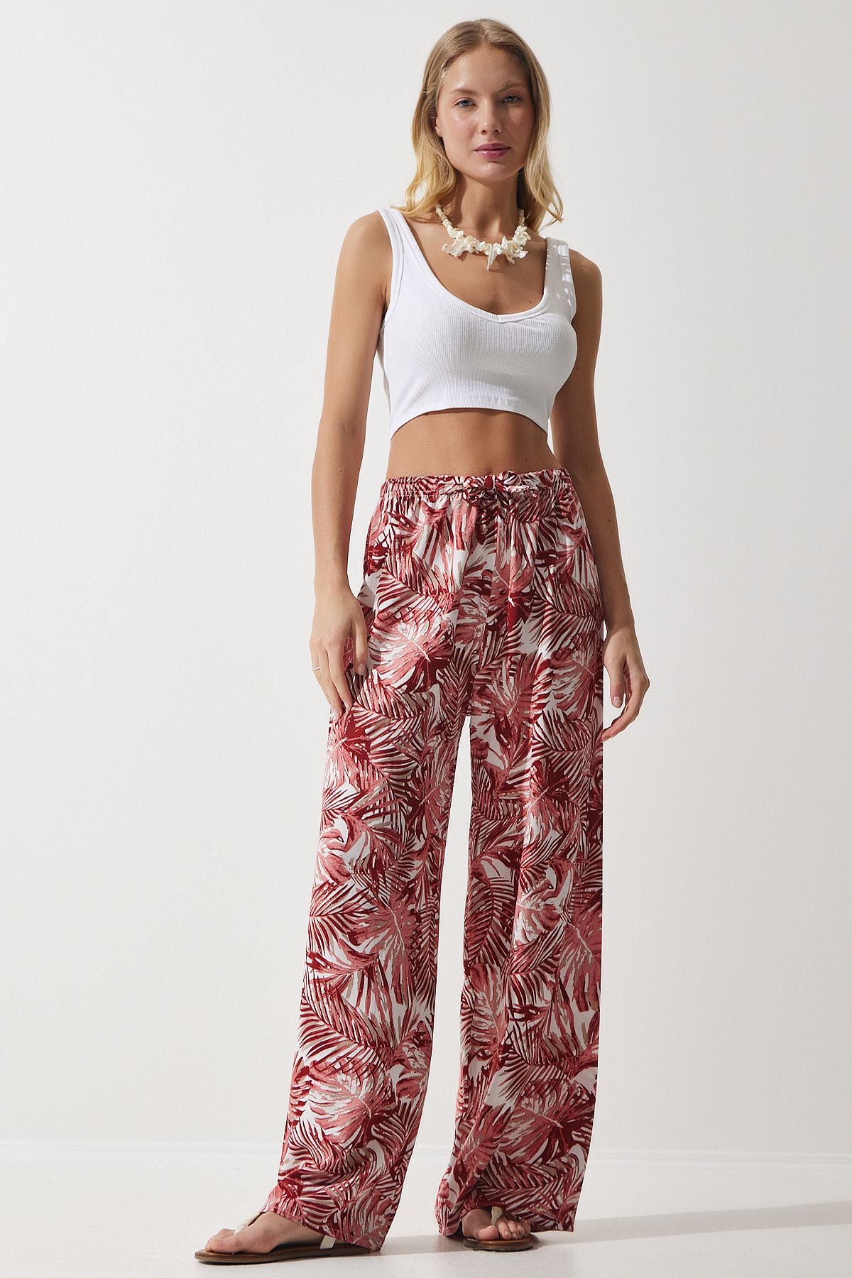 Female Peach Patterned Viscose Palazzo Pants EN00606