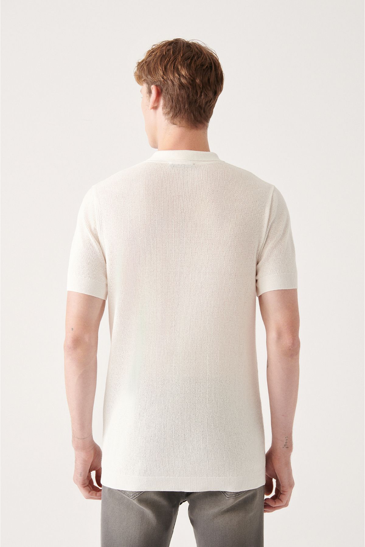 Men's White Cotton Output Polo Yaka Triko T-Shirt A31Y5031