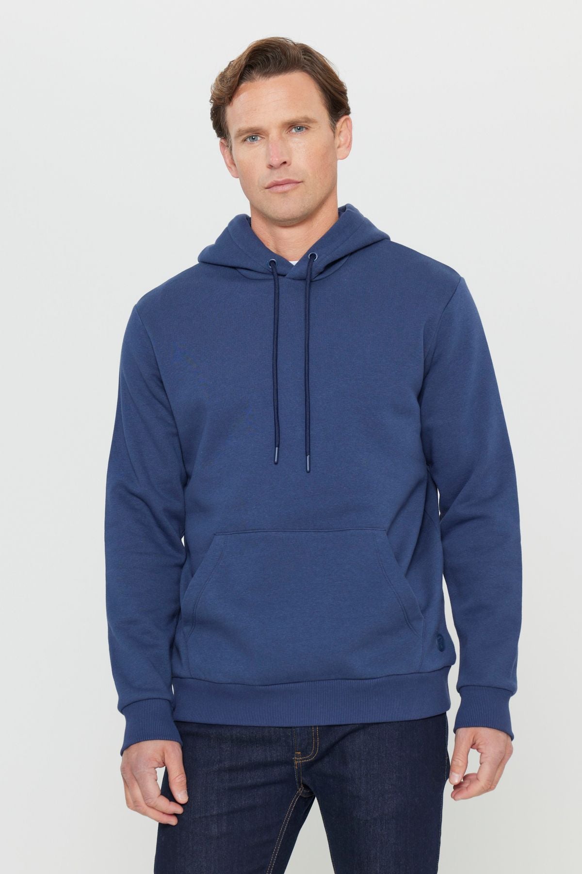 Men's Navy Blue Standard Fit Normal Cutting Içi Polar 3 IP hooded cotton sweatshirt