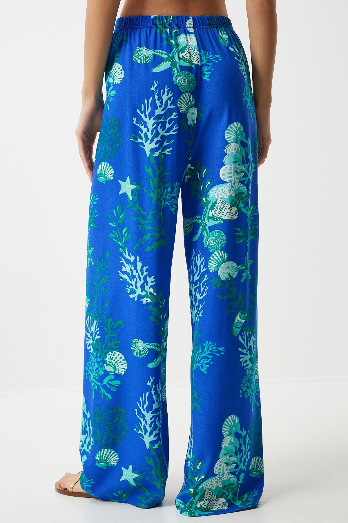 Women's Blue Water Green Patterned Visco Palazzo Pants EN00606