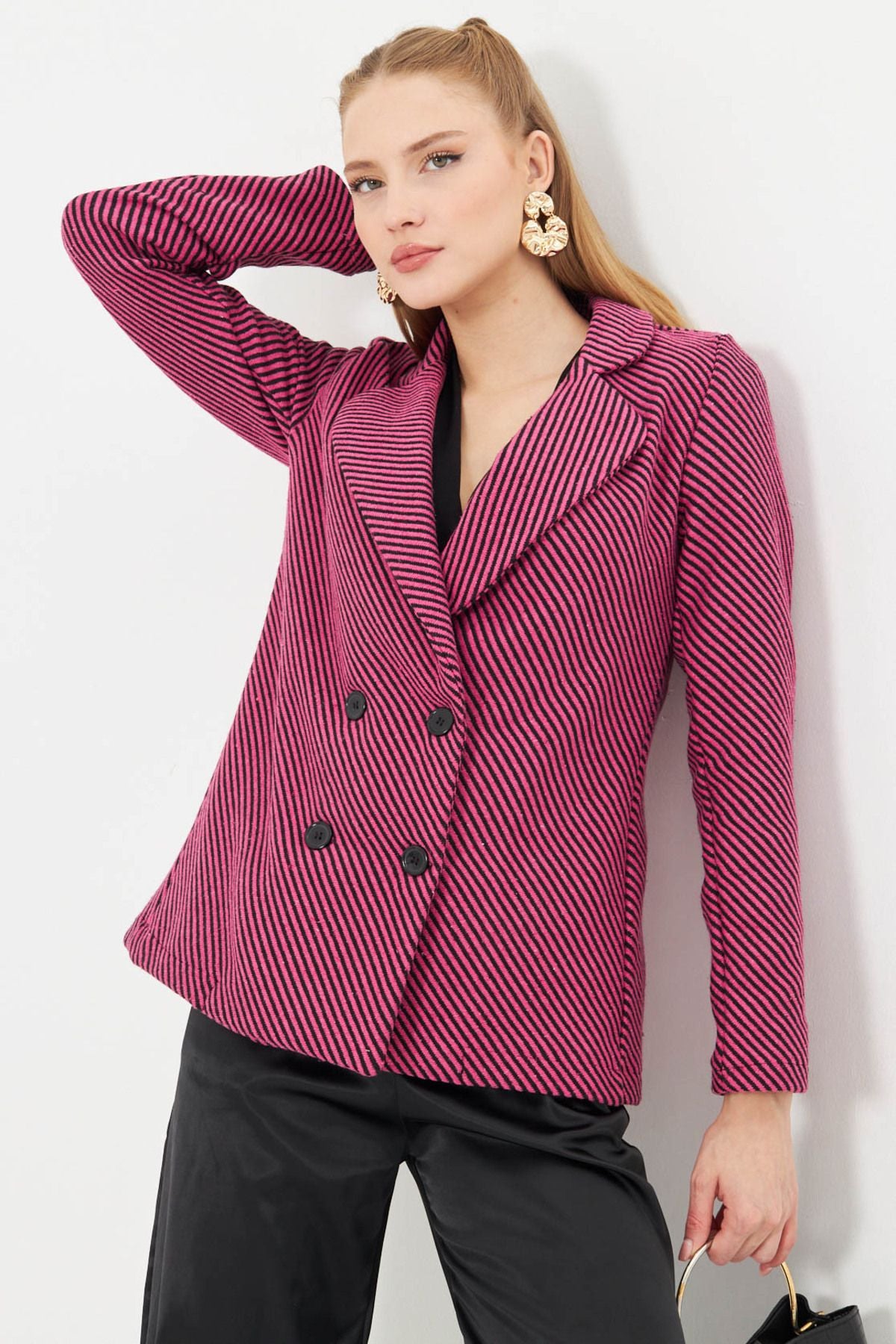 Women's Fuchsia Line Patterned Four buttoned stamp jacket ARM-24K001037