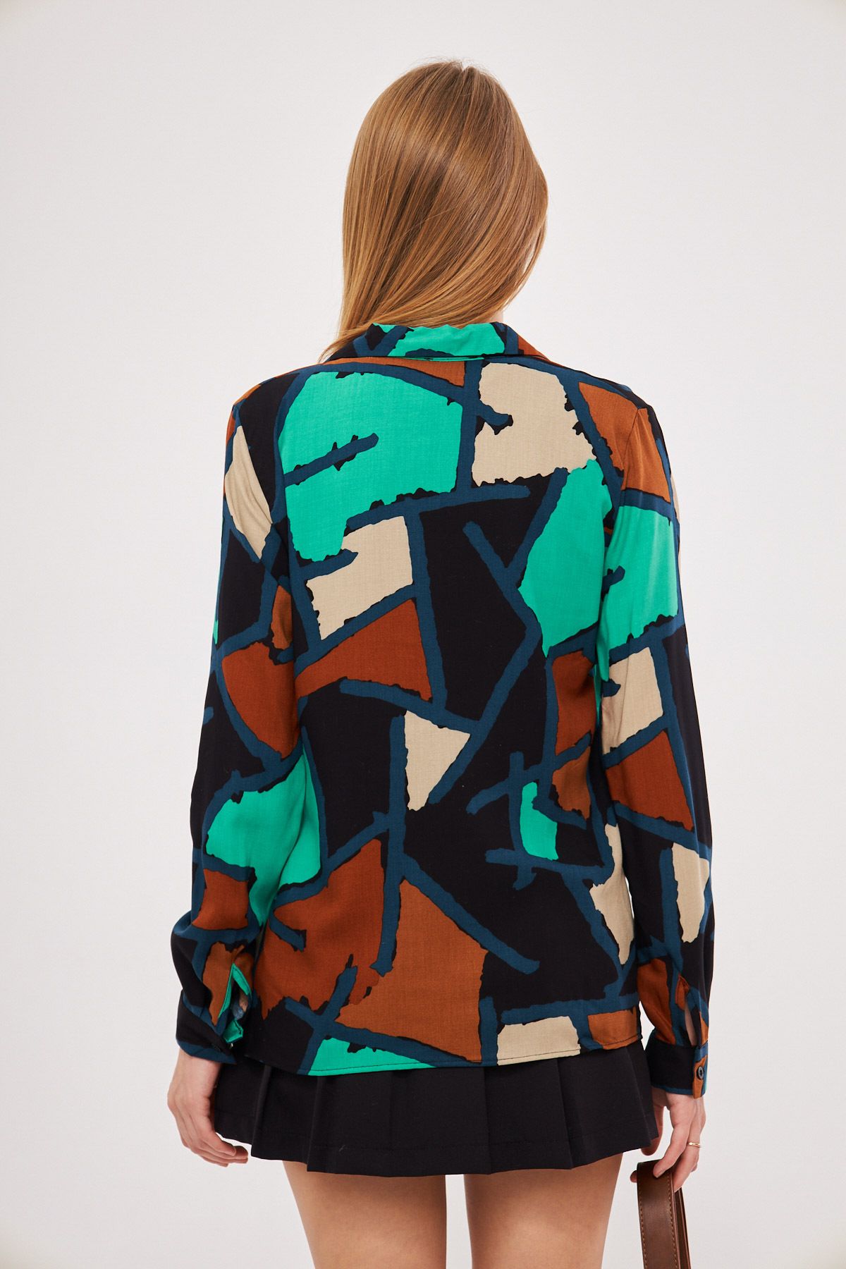 Female turquoise patterned long arm shirt ARM-25K001040