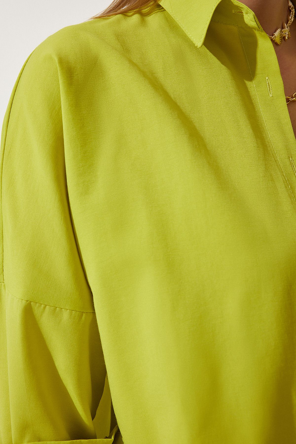 Female Fat Green Oversize Long Basic Shirt DD00842