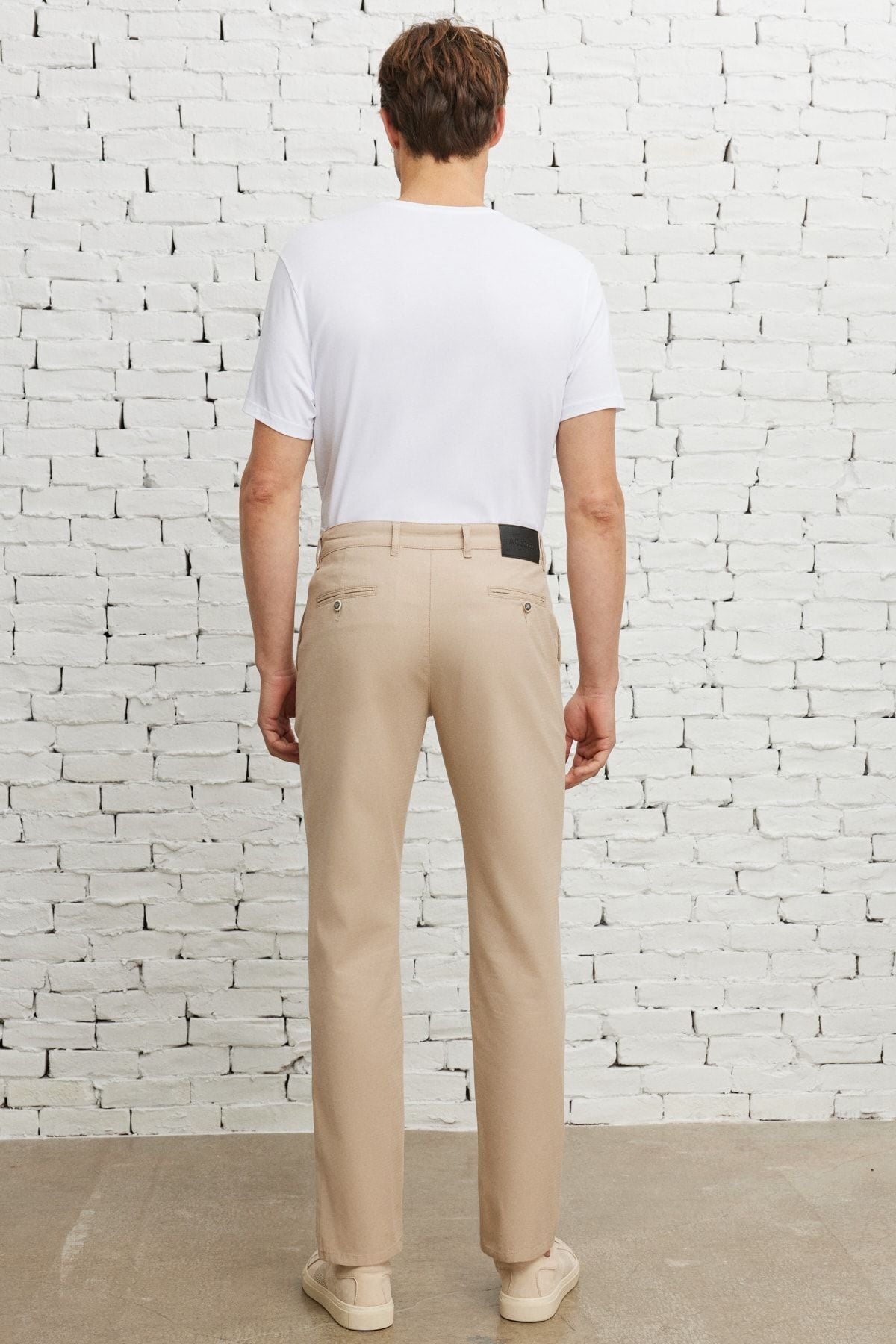 Men's beige comfort fit comfortable cutting side pocket cotton patterned flexible pants
