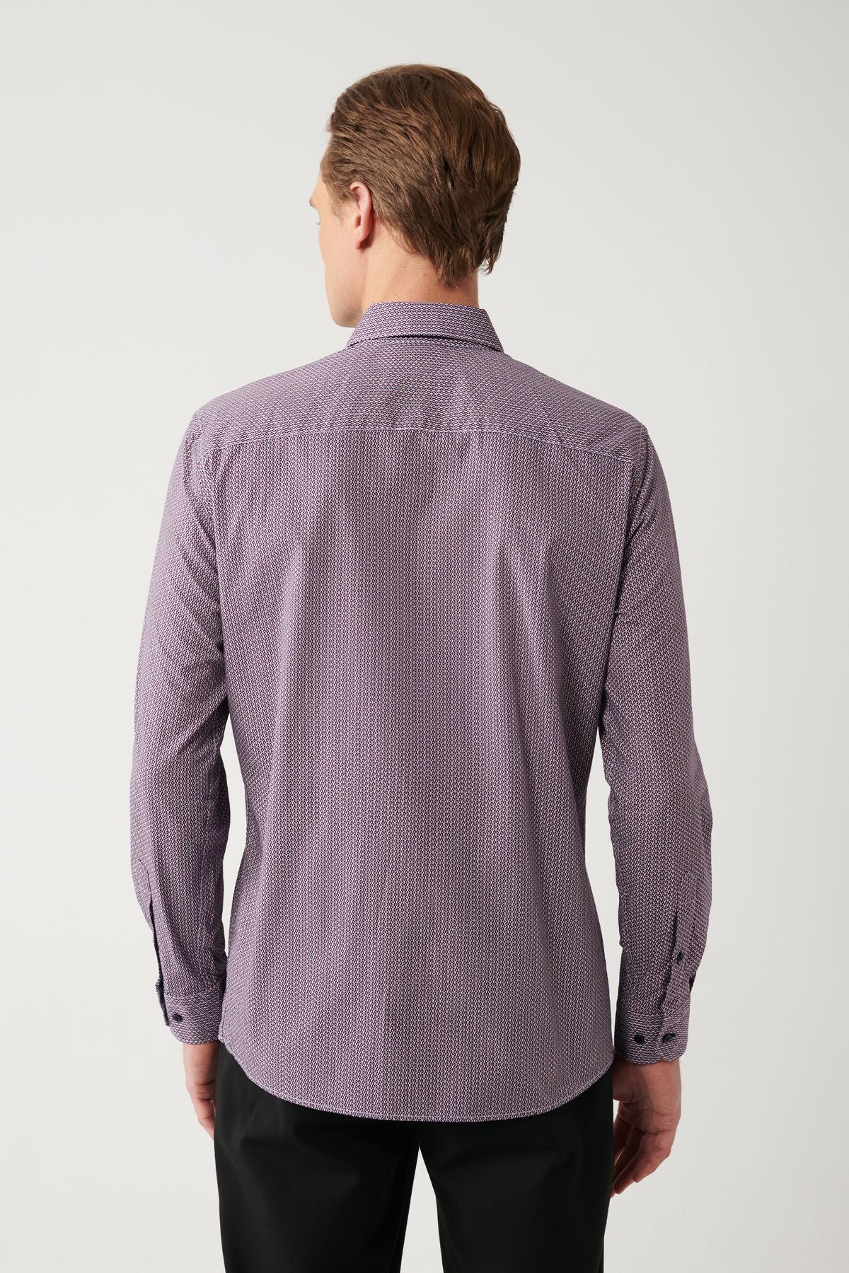 Men's Bordeaux 100 %Cotton button collar 100 %cotton patterned shirt A32Y2179