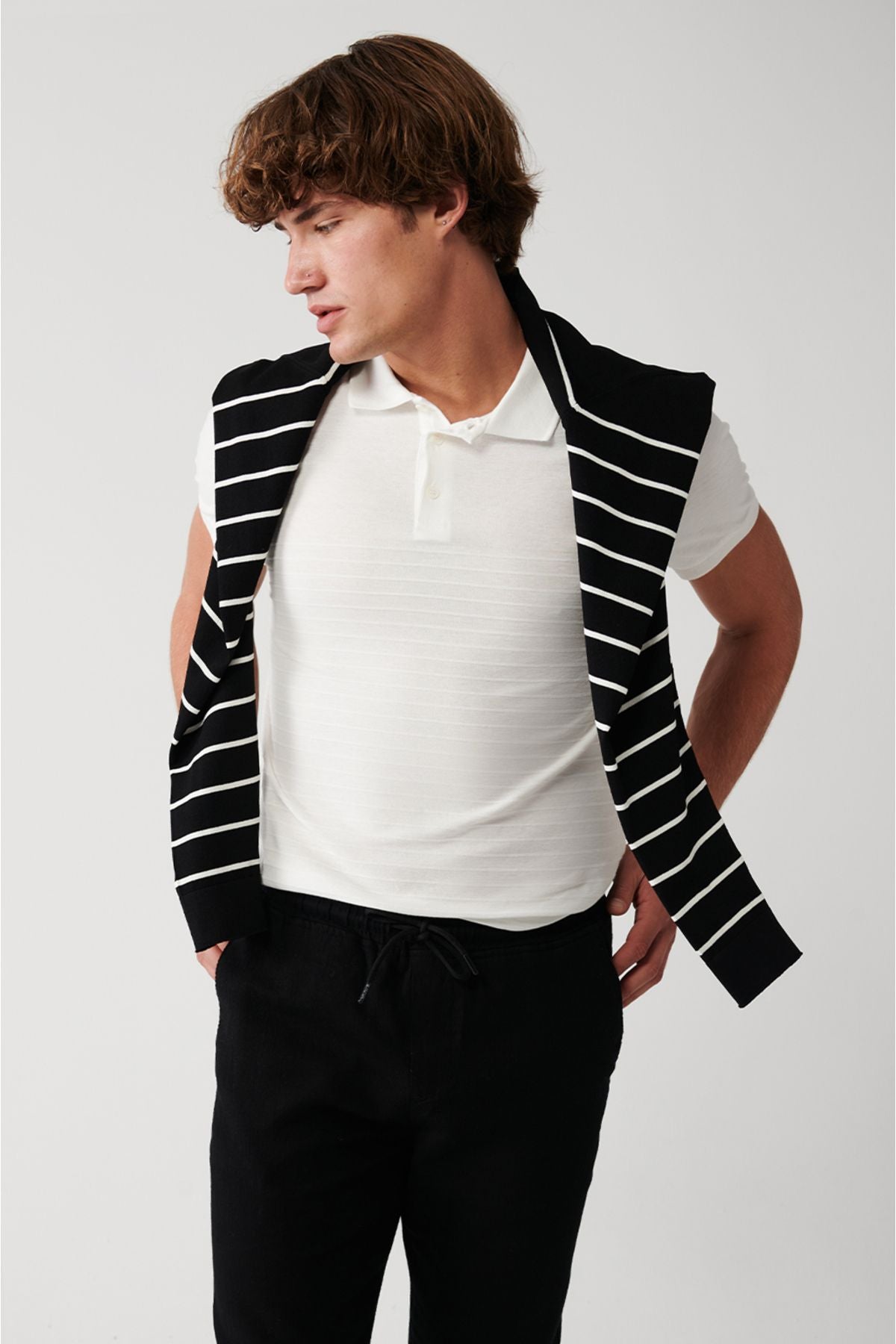 Men's White 100 %Cotton Polo Yaka T-shirt A31y1128