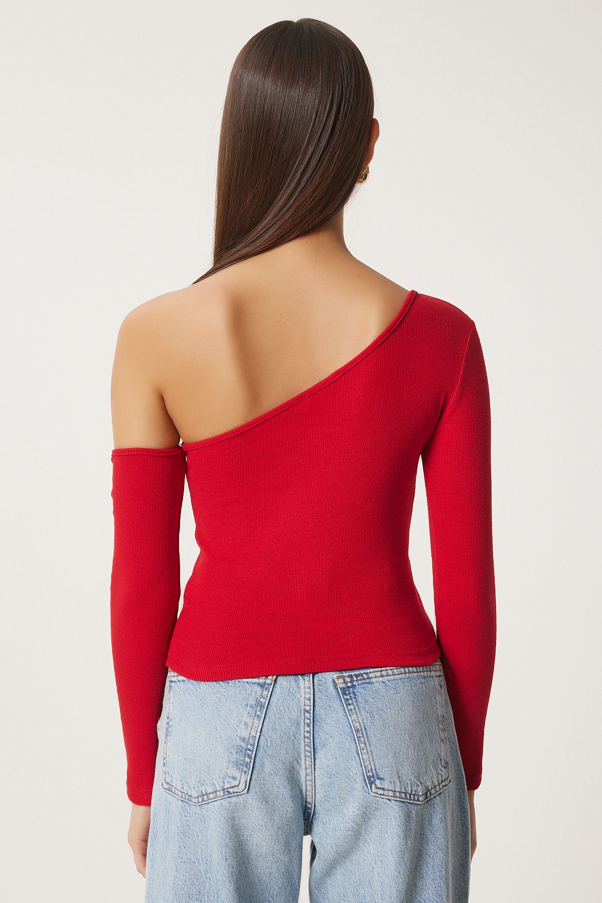 Kadın Kırmızı Açık Omuzlu Fitilli Örme Bluz TG00011