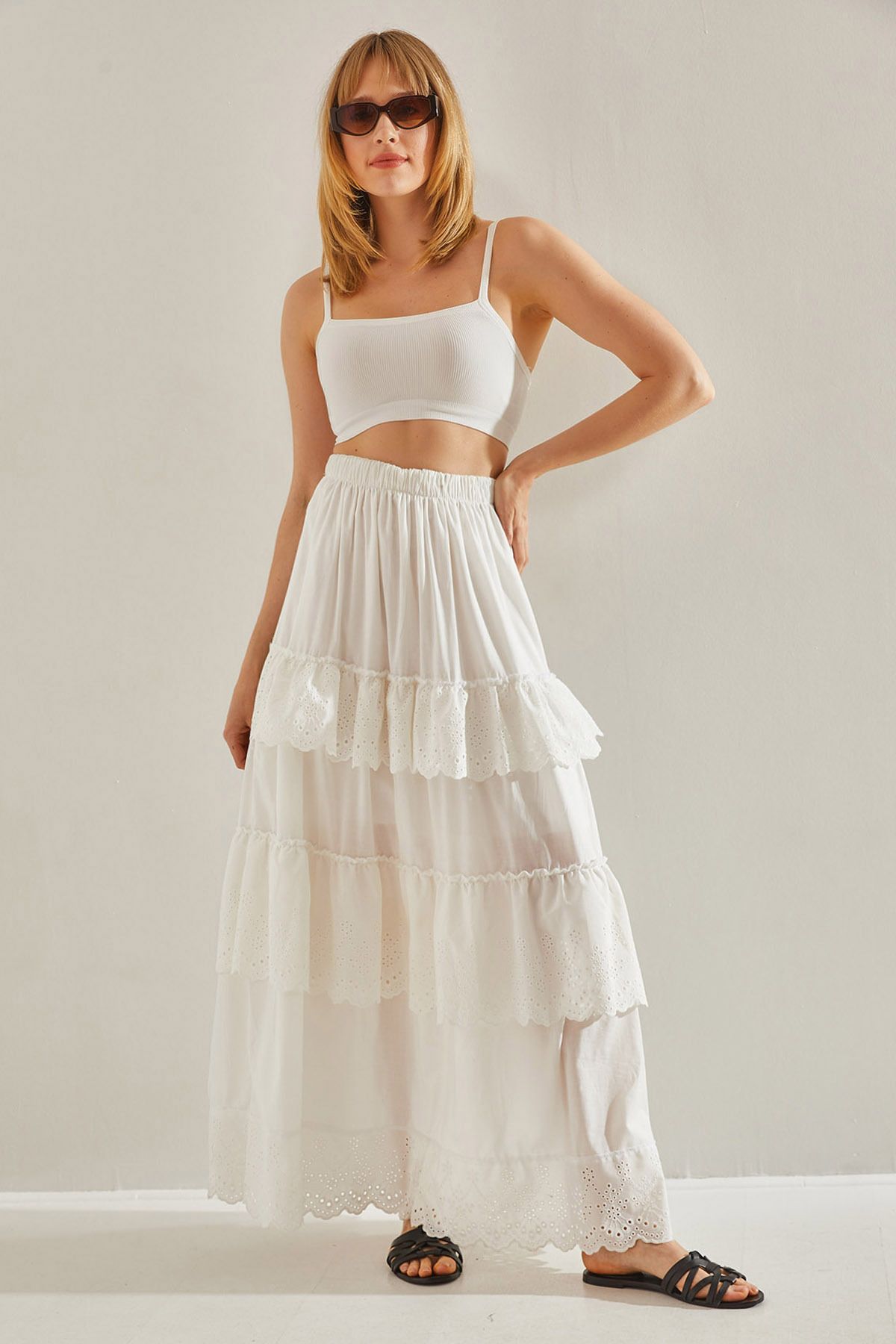 Women's White Organic Cotton authentic frilly skirt 60251035