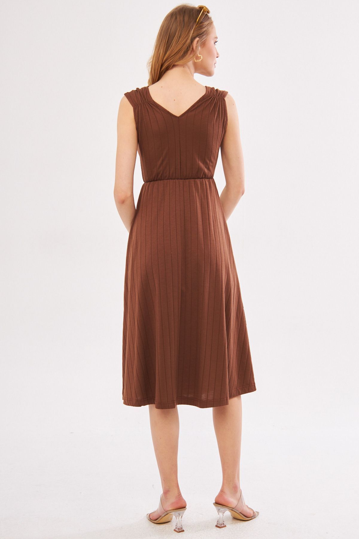 Female Coffee Waist and Shooter Skill Cruve Cruve Midi Boy Dress ARM-24Y001017