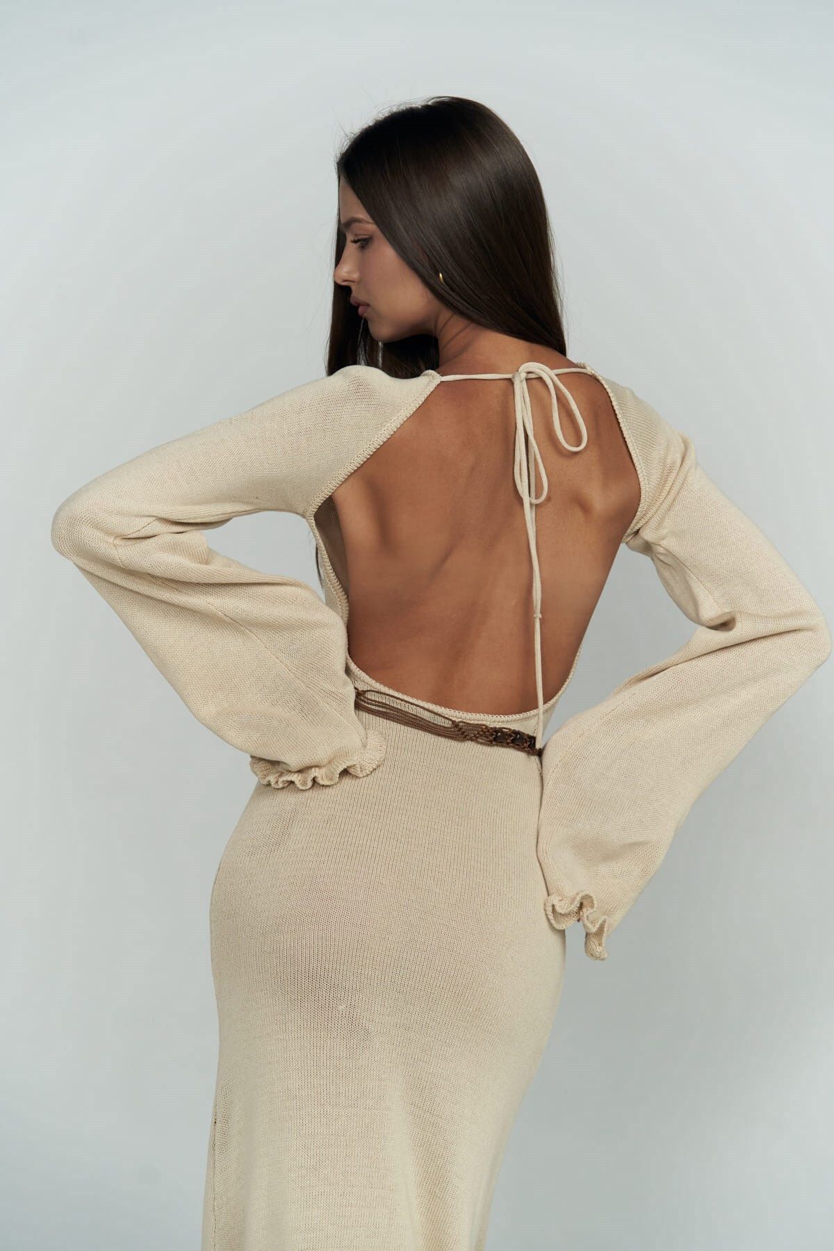 Angela Back Décollette beige knitwear dress