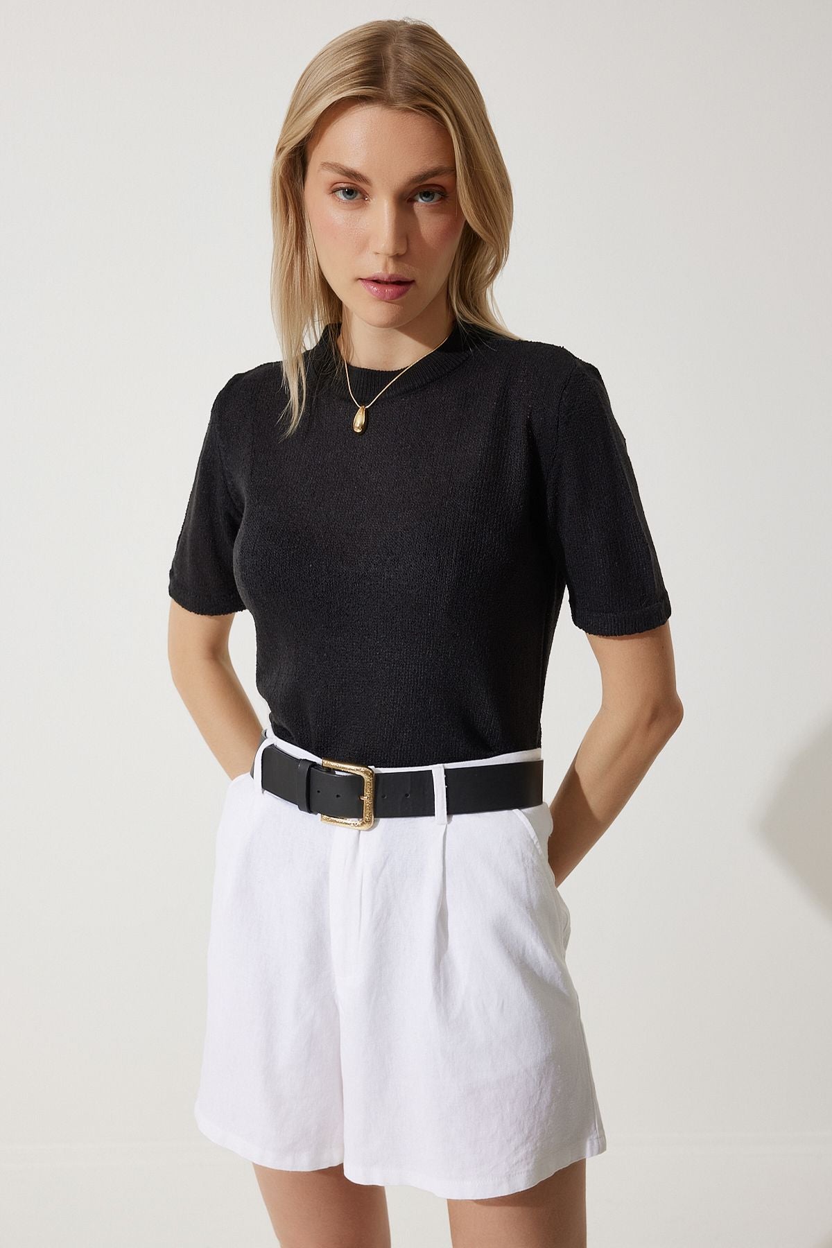 Female black mercerized summer knitwear blouse yy00213