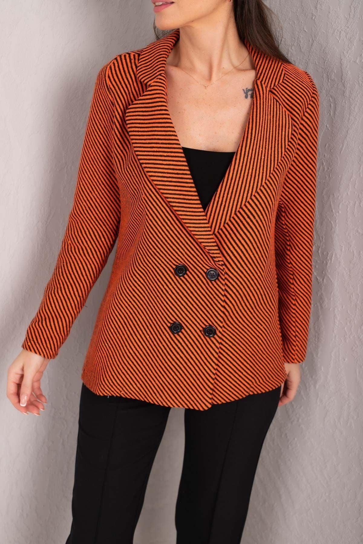 Women's Orange Line Patterned Four buttoned stamp jacket ARM-24K001037