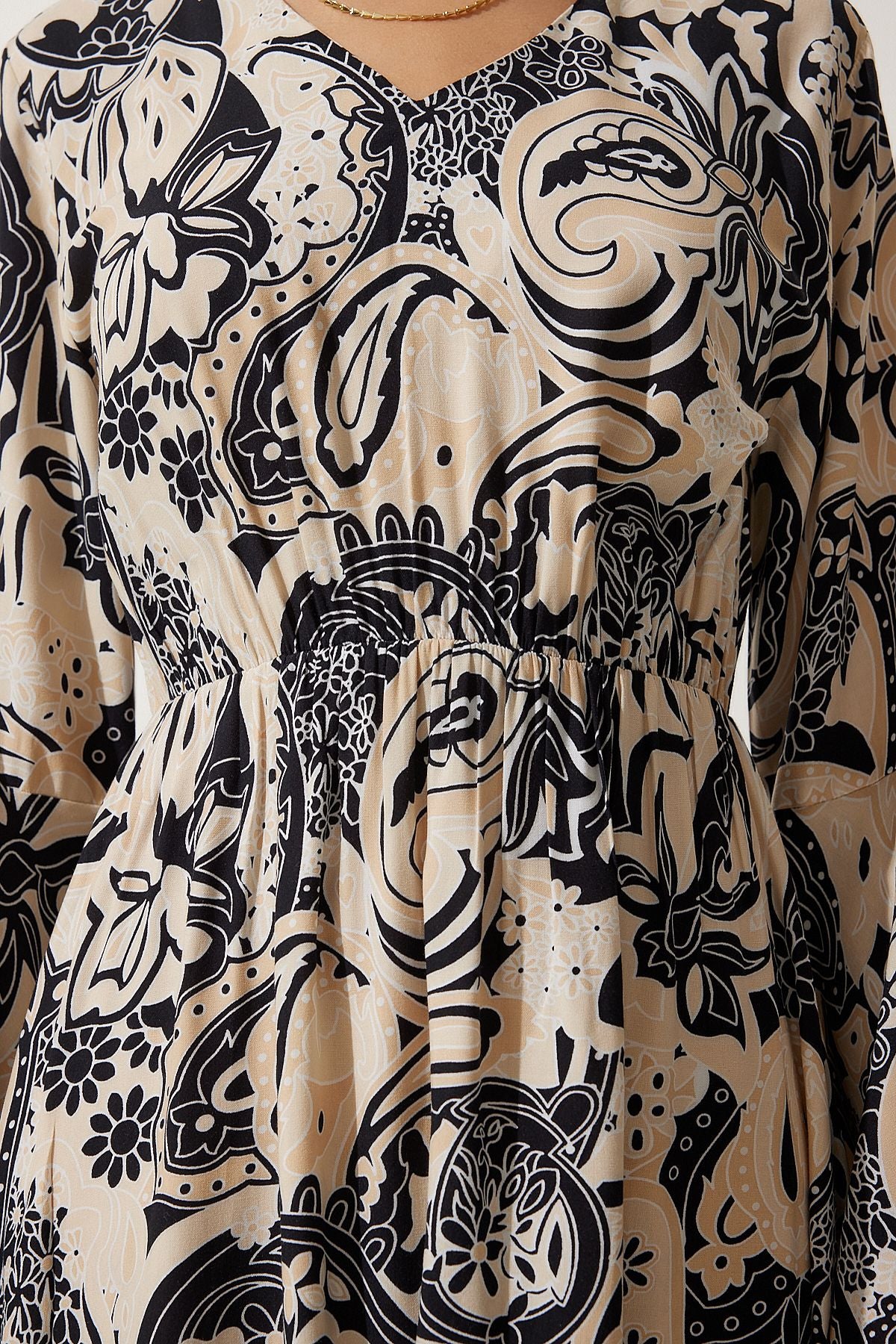 Female Beige Patterned Summer Viscose Dress DD01303