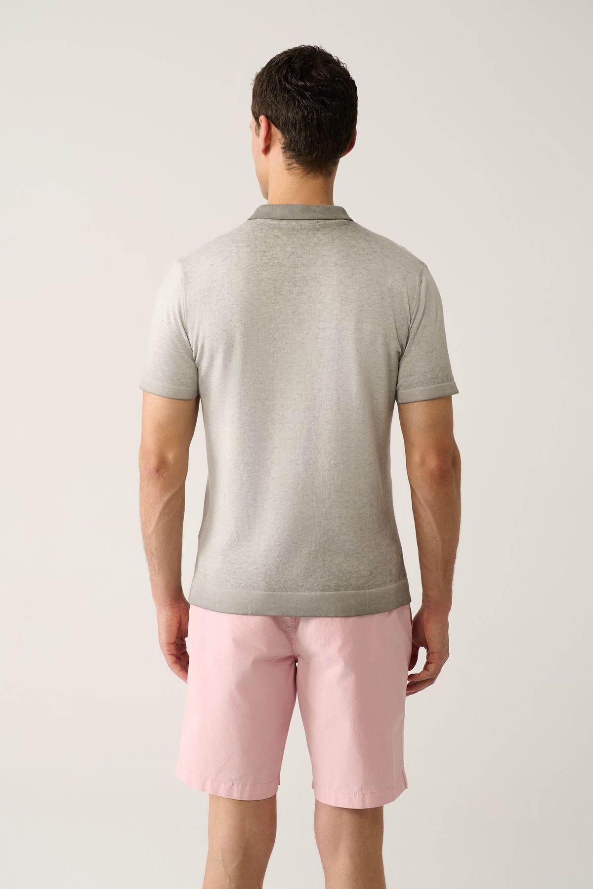 Men's gray 3 button paint effects Polo collar knitwear T-shirt A41y5114