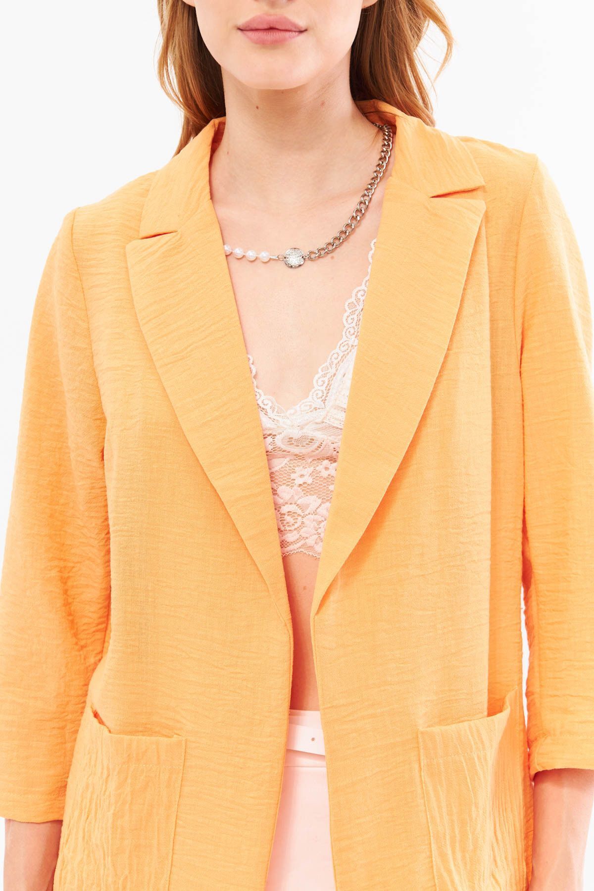 Woman Salmon Linen-Looking Pocket Oversize Jacket ARM-24Y001065