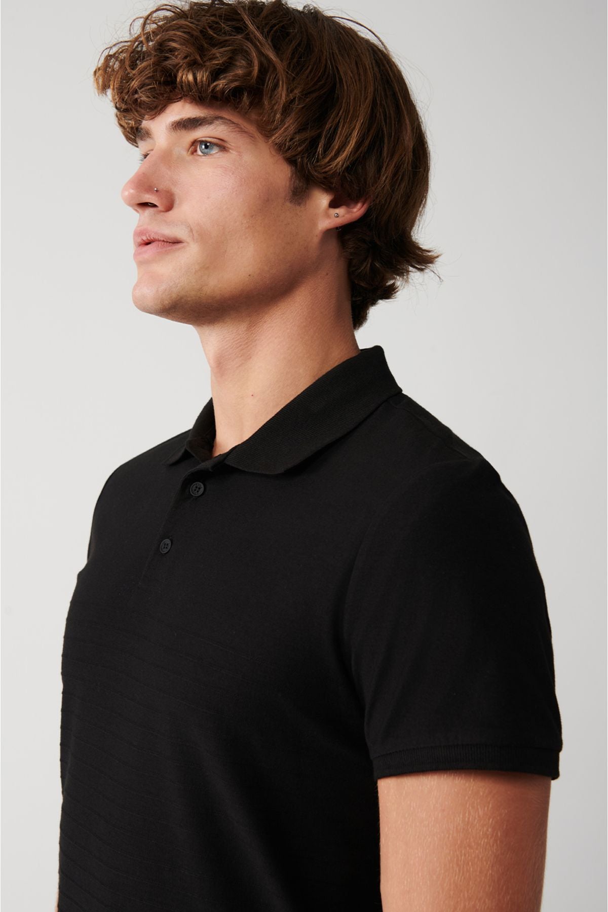 Men's black 100 %cotton jacquari polo collar regular fit t-shirta31y1128