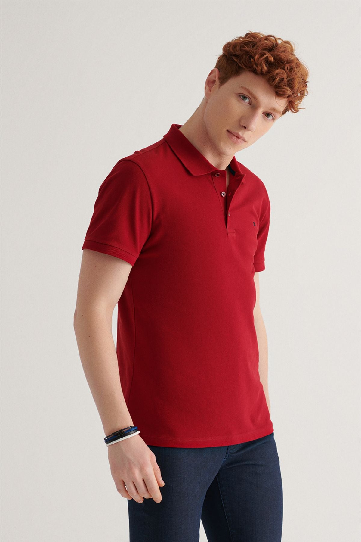 Men's Bordeaux 100 %Cotton Cool Polo Yaka T-Shirt E001004