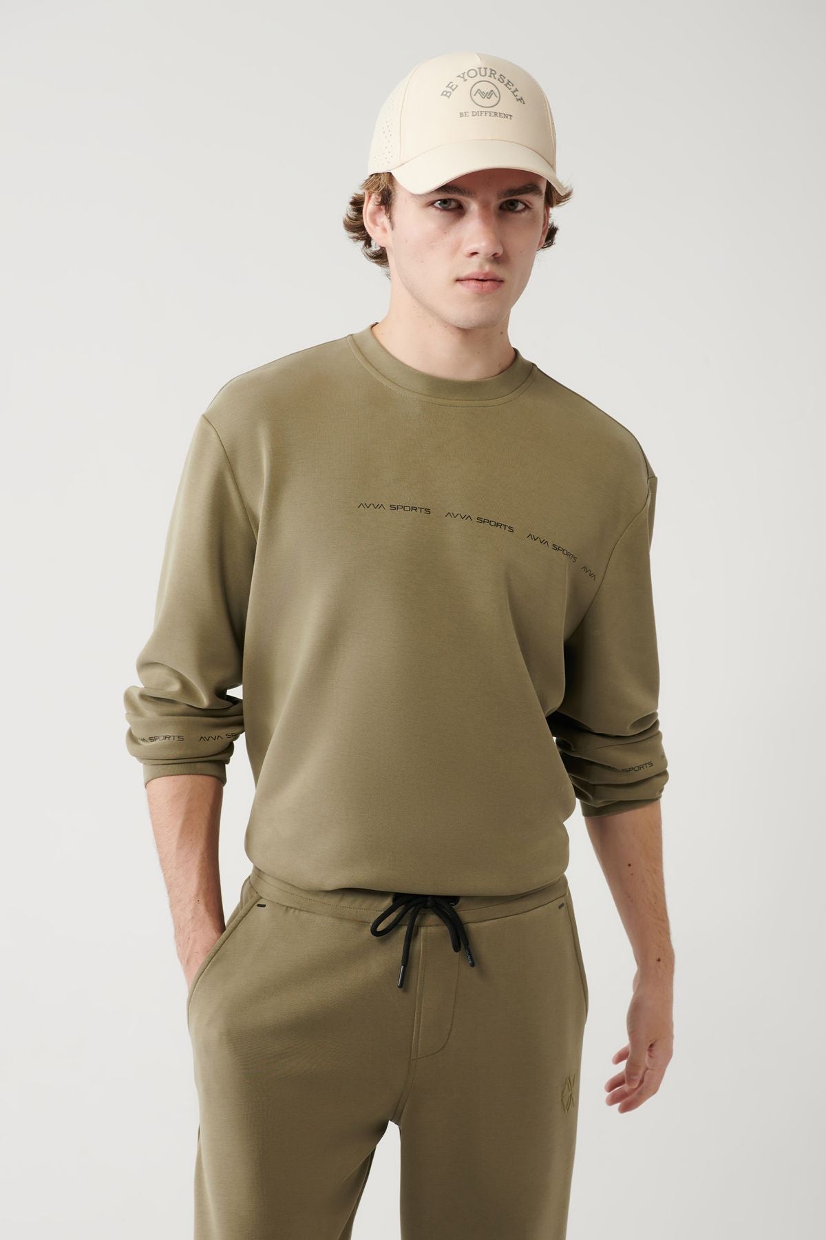 Men's Khaki Bicycle Collar Printed Soft Touch Sweatshirt A41y12222