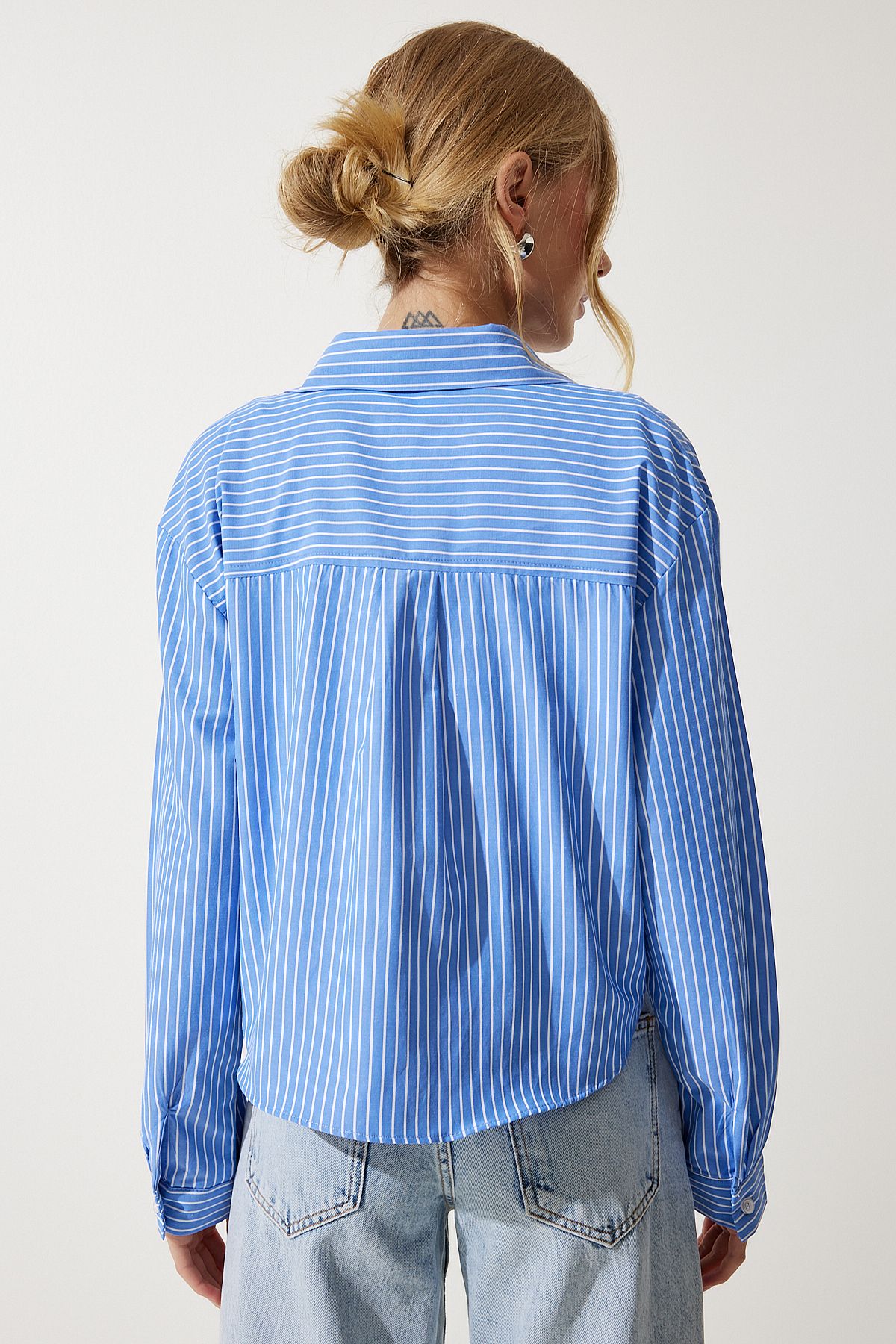 Women's Sky Blue Blouse Detail Crop Shirt RG00022