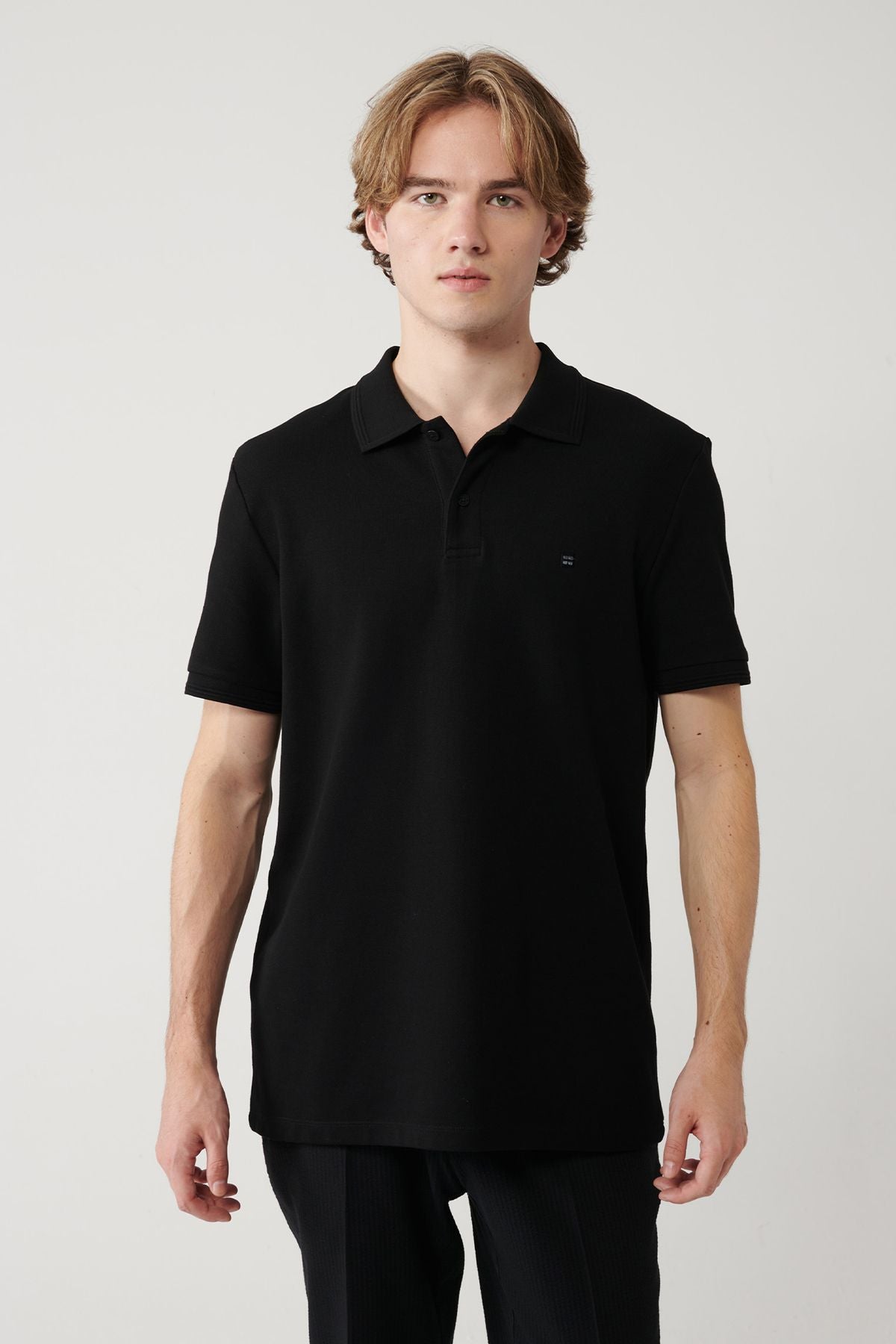 Men's black 100 %cotton fast drying polo collar T-shirt B001032